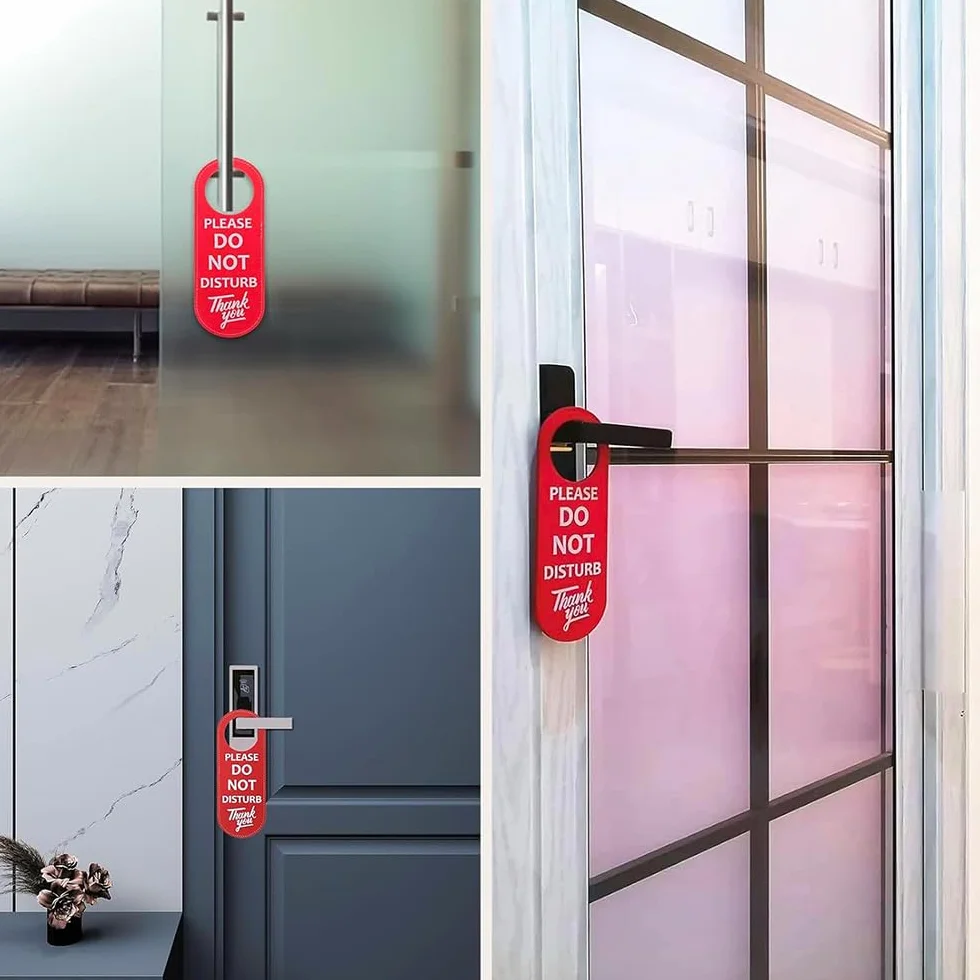 Znak "Do Not Disturb" wieszak na drzwi, opakowanie ze skóry PU, dwustronna gałka do drzwi, znak prywatności do biura, spotkania domowego, czerwony