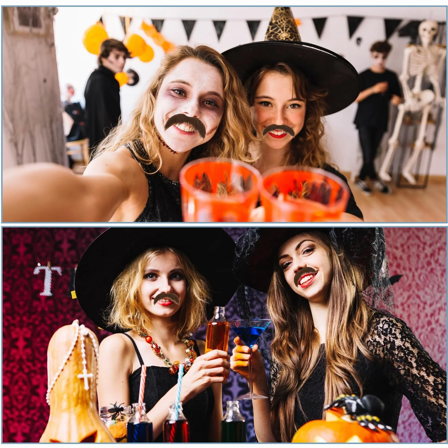 Tucnoeu Sztuczne wąsy, realistyczne wąsy, sztuczne włosy na twarzy na kostiumy cosplay i imprezy halloweenowe (brązowe)