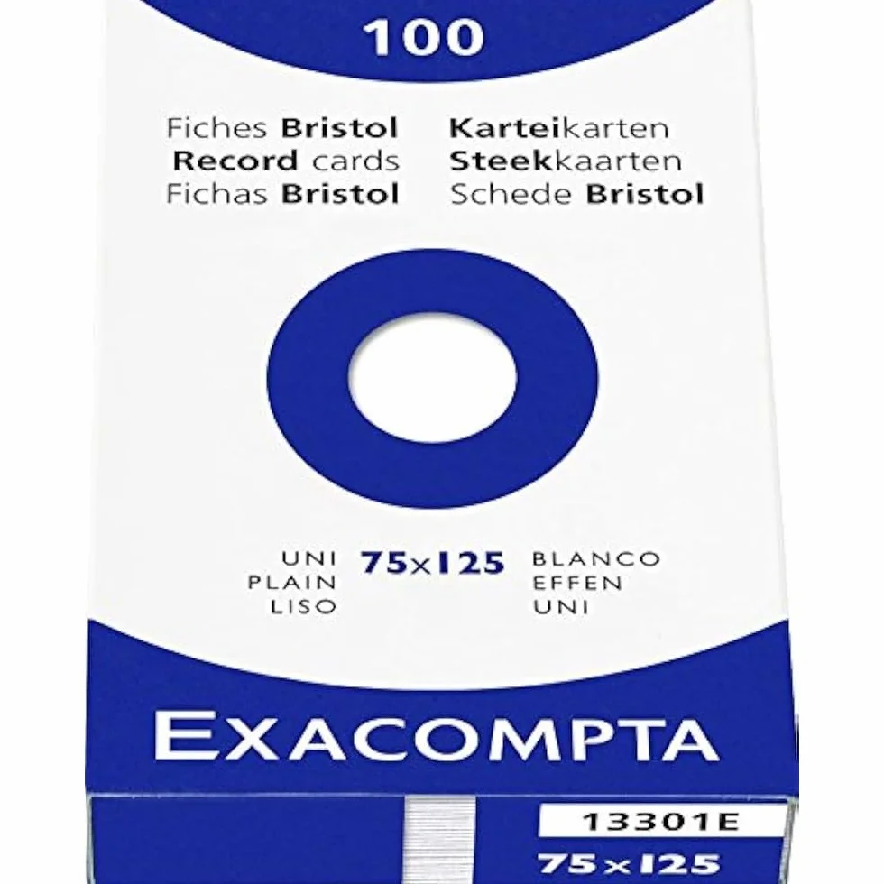 Exacompta 13301E Karty indeksowe - fiszki - zwykły nieperforowany karton - 75x125mm - 100 sztuk - kolor: biały