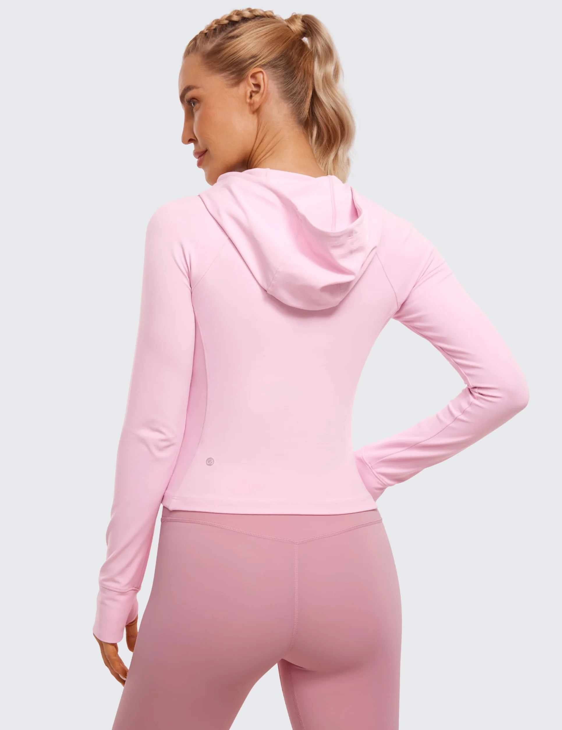 CRZ YOGA Damska bluza z kapturem Butterluxe do ćwiczeń, zapinana na zamek, dopasowana, lekka, z kapturem i otworami na kciuki
