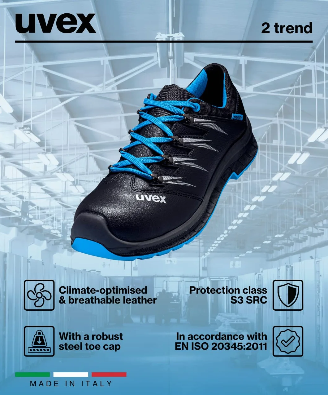 Uvex 2 Trend - skórzane buty robocze S3 dla kobiet i mężczyzn - ze stalowym noskiem