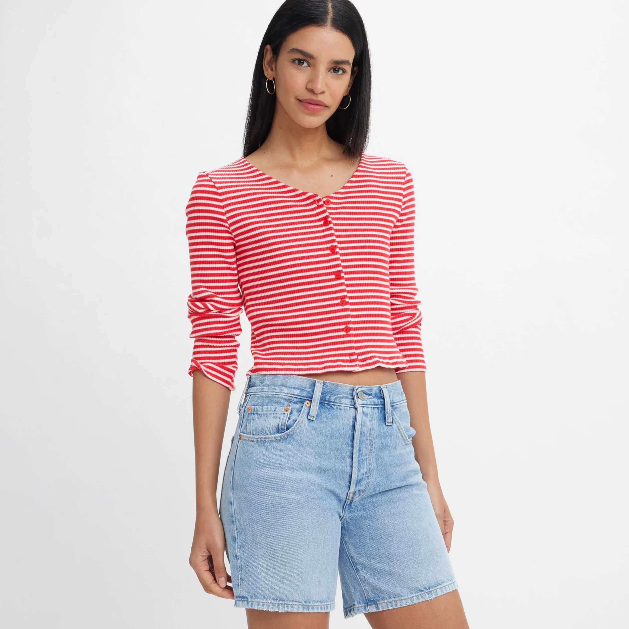 Levi's 501 Mid Thigh Shorts - 501 Mid THIGH SHORT MED INDIGO - WORN IN Kobiety