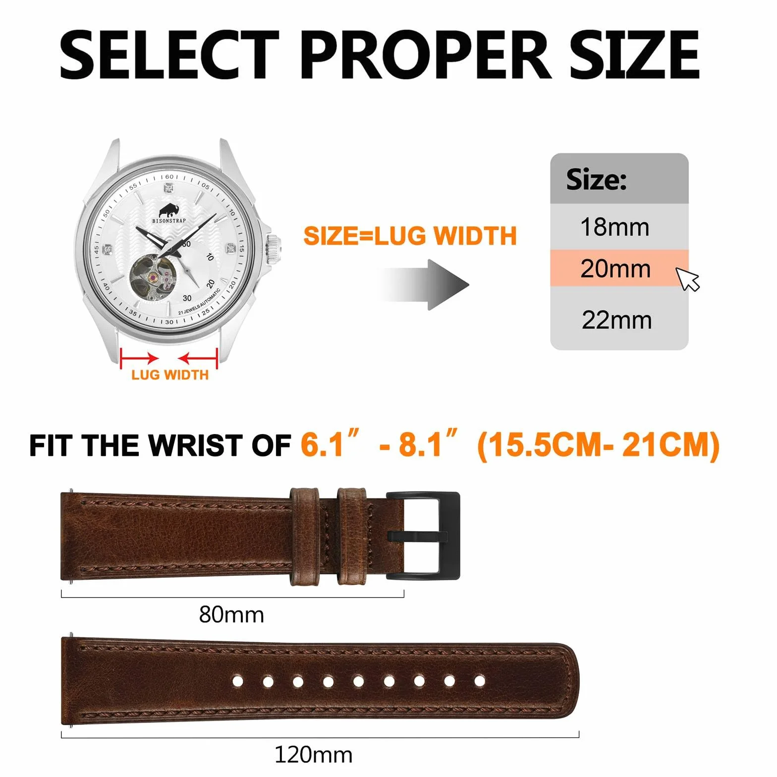 BISONSTRAP Skórzane paski do zegarka, klasyczna skóra woskowana olejem, szybkie odpinanie, pasek zastępczy dla mężczyzn i kobiet, szerokość paska 18 mm, 20 mm, 22 mm