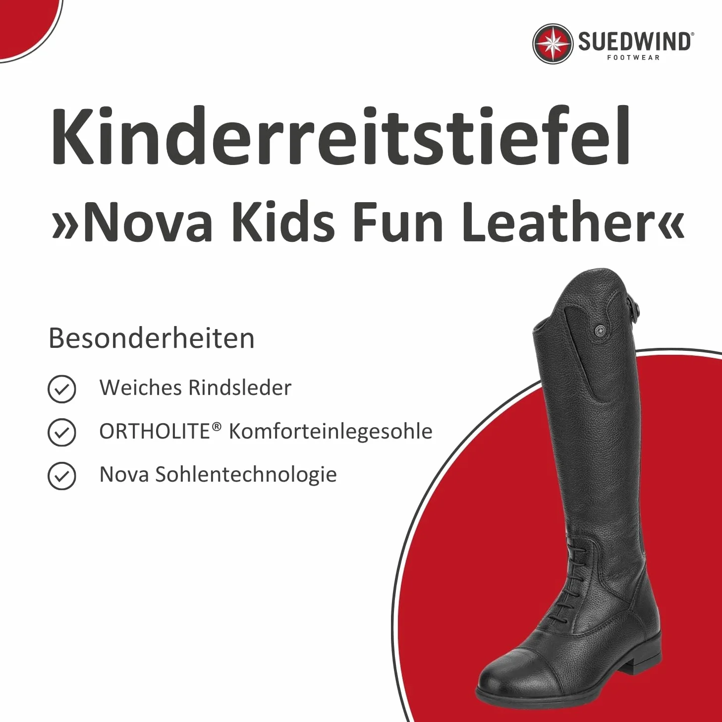 SUEDWIND FOOTWEAR Dziecięce buty do jazdy konnej »NOVA KIDS FUN LEATHER« – skóra naturalna – komfortowa wkładka – YKK – możliwość dopasowania – oddychające – wymienne topy, dostępne oddzielnie