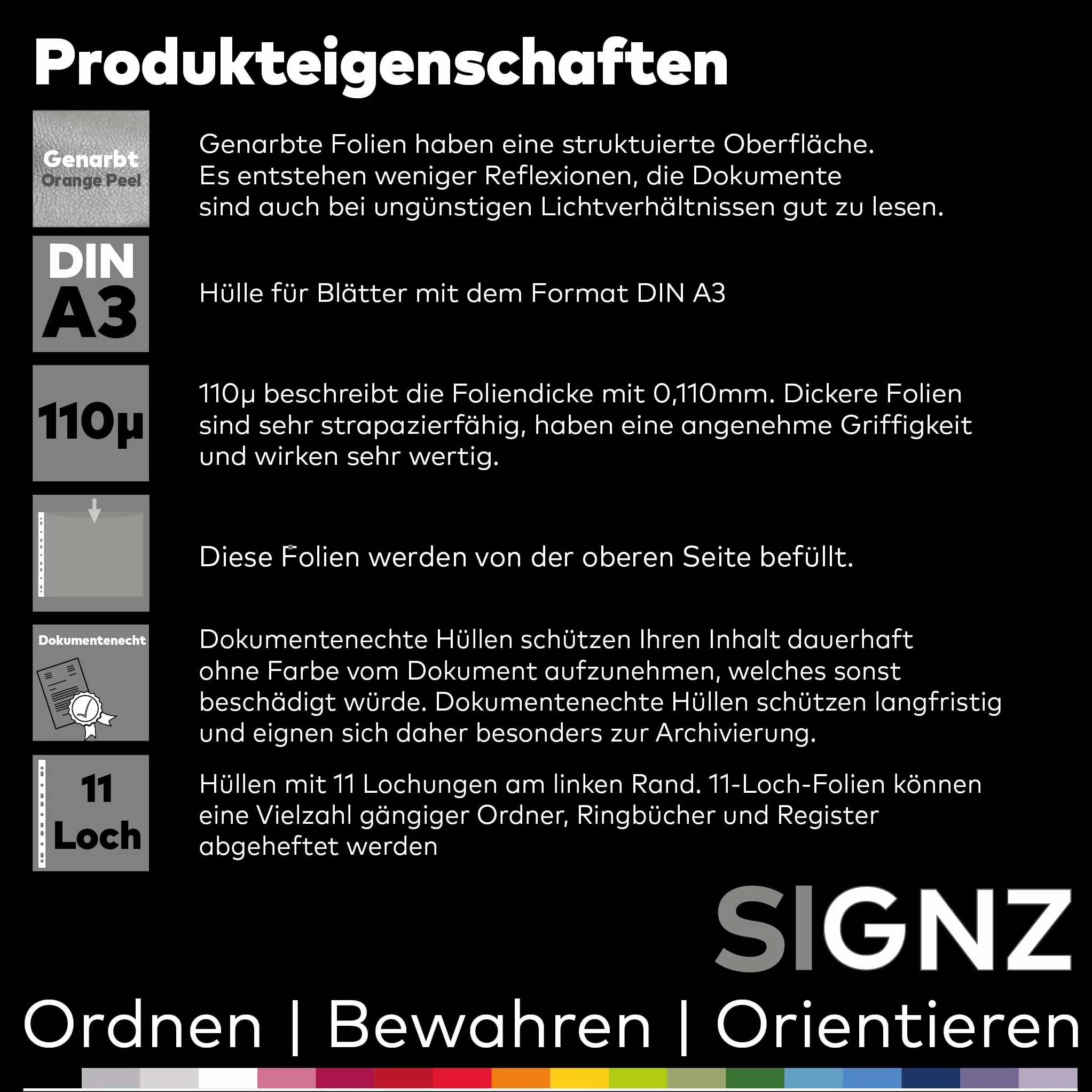 SIGNZ Portfele na dokumenty, produkt biurowy (DIN A3, bardzo mocny 110 My), ziarnisty, neutralny pod względem emisji CO2, wyprodukowano w Niemczech, 25 sztuk