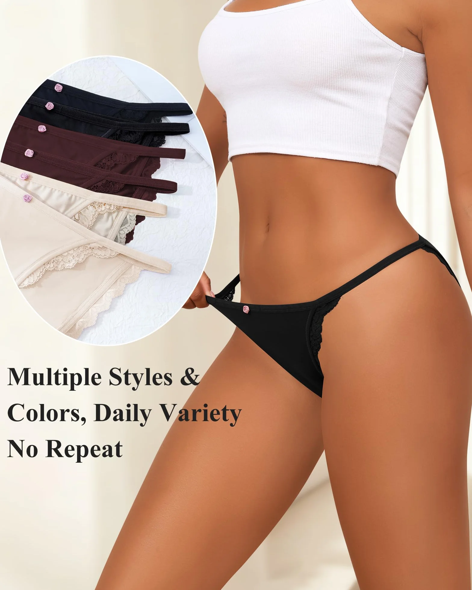 Levao Majtki damskie bawełniane brazylijskie figi koronkowe figi Hipster stringi damskie bezszwowe niewidoczne miękkie i wygodne bikini zestaw 6 sztuk, S-XL