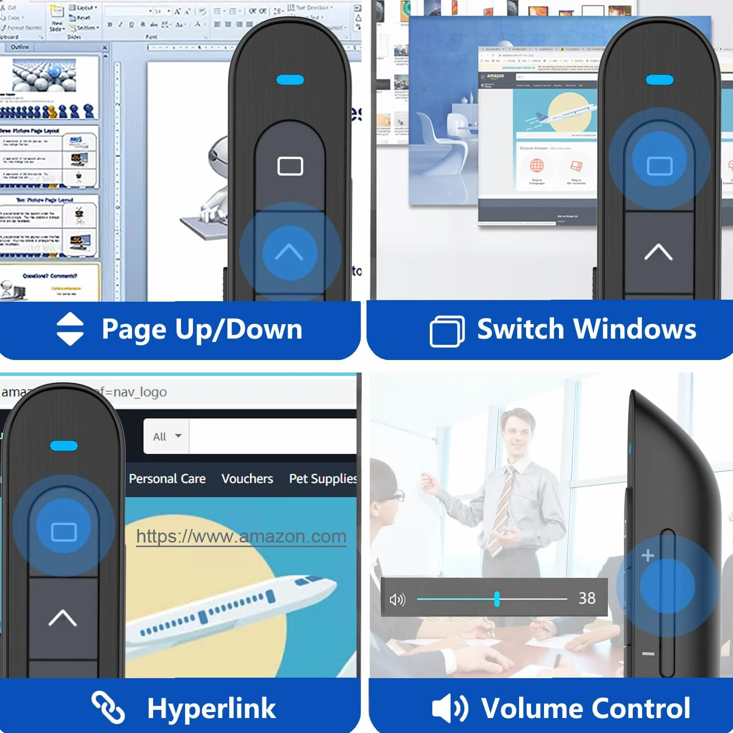 Clicker do prezentacji dla pilota programu PowerPoint, głośność hiperłącza bezprzewodowy prezenter zdalny wskaźnik prezentacji, zdalny przycisk prezentacji USB Slide Advancer PPT Clicker dla laptopa