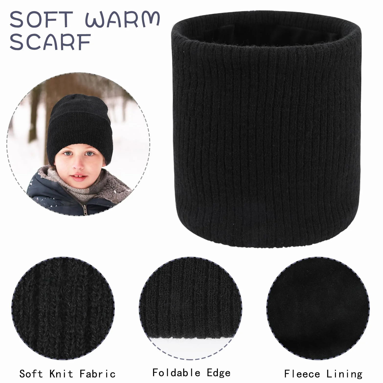 QKURT Dziecięca czapka beanie, szalik, rękawica, dziecięca zimowa czapka termiczna ocieplacz na szyję rękawiczki do ekranu dotykowego miękki ciepły kapelusz szalik rękawica kolorowa dla 5-10 lat