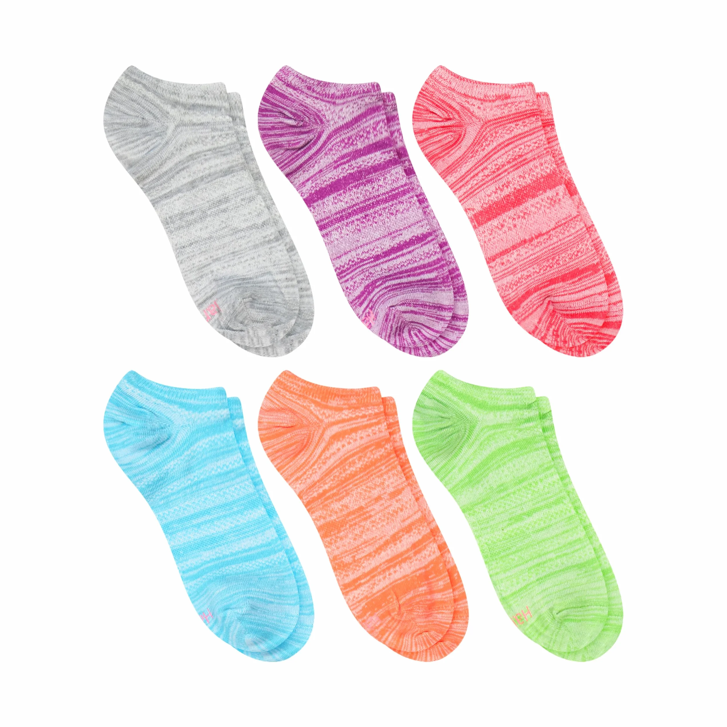 Hanes Women's Lightweight Breathable Super No Show Socks 6 par, różowy/szary akcentujący design, rozmiar buta: 5-9, Różowy/szary akcent