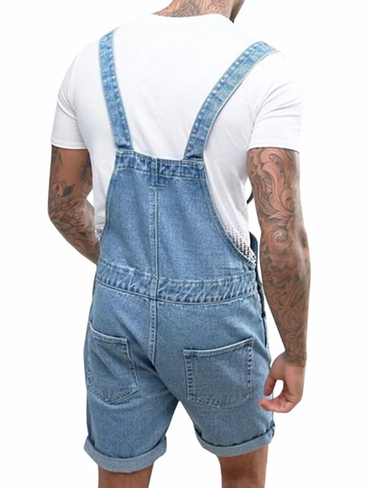 Runcati Męskie spodnie ogrodniczki, bawełniane, dżinsowe, krótkie spodnie robocze, luźny krój, męski denim kombinezon z kieszeniami