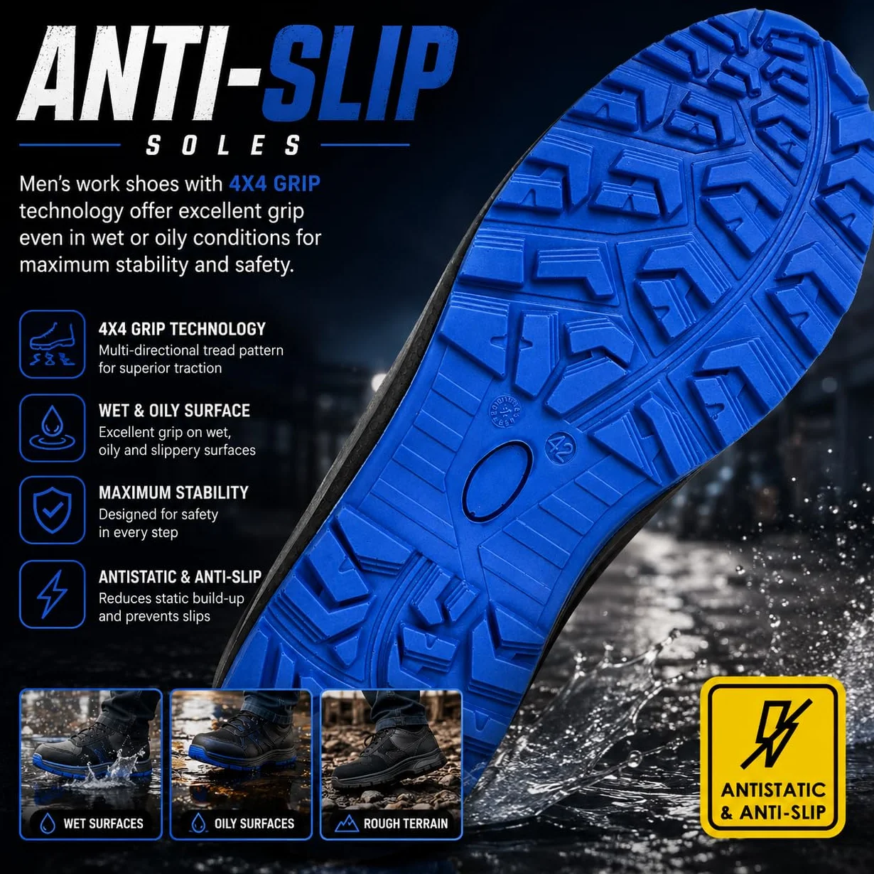 BWOLF Spire skórzane buty robocze męskie S3 buty ochronne S3 wodoszczelne, odporne na olej, antypoślizgowe z technologią 4 x 4 Grip z ergonomiczną wymienną podeszwą