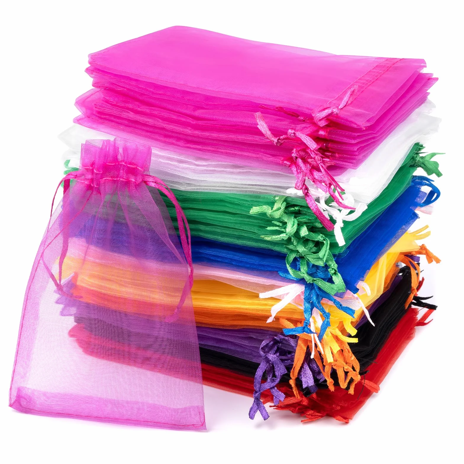Carehabi - 100 sztuk woreczków z organzy, kolorowe woreczki z organzy, 10 x 15 cm, woreczek na prezent z organzy, woreczek na biżuterię, worki ślubne, lawendowe, upominki ślubne, festiwalowe