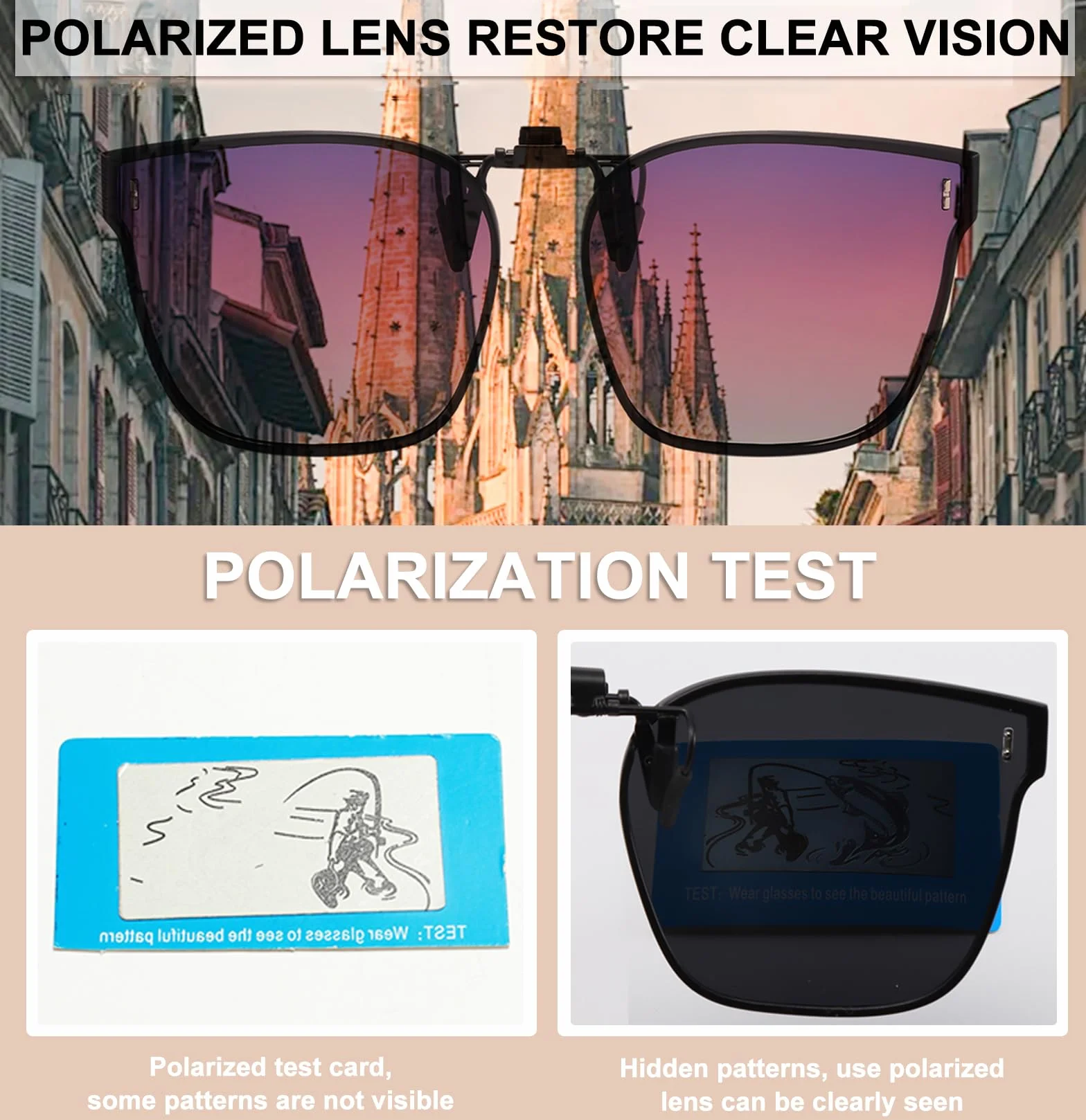 Long Keeper Clip On okulary przeciwsłoneczne z polaryzacją, nakładka na okulary przeciwsłoneczne dla kobiet i mężczyzn, do zakładania na klips z ochroną UV400