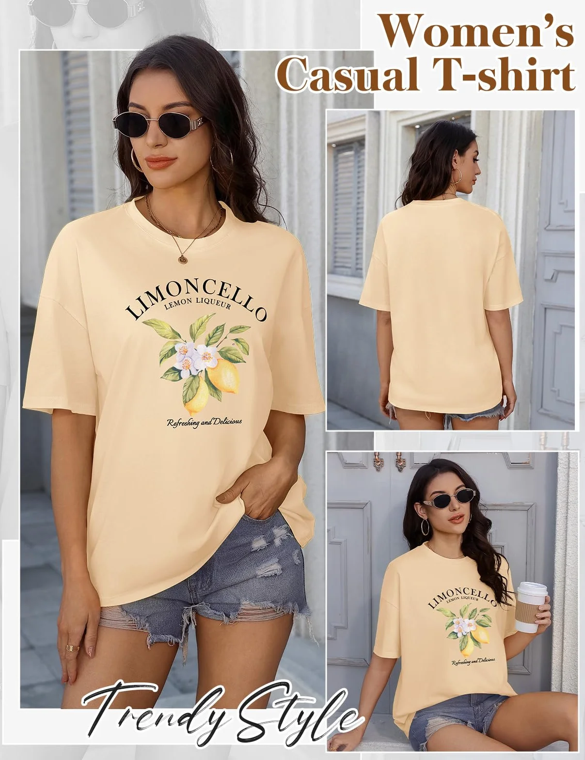 HEEKPEK Damskie koszulki oversize letnie topy bawełna codzienna koszulka z nadrukiem cytryny damskie koszulki z krótkim rękawem plus size okrągły dekolt graficzne workowate koszulki bluzka