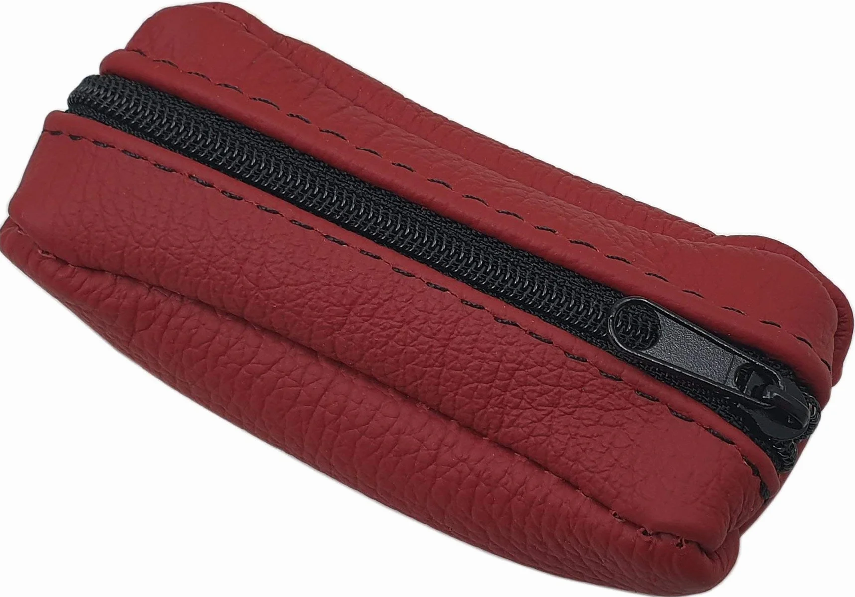 myledershop Etui na klucze z prawdziwej skóry z 1 kieszenią na zamek błyskawiczny Wyprodukowano w UE w kolorze czarnym lub czerwonym, Czerwony