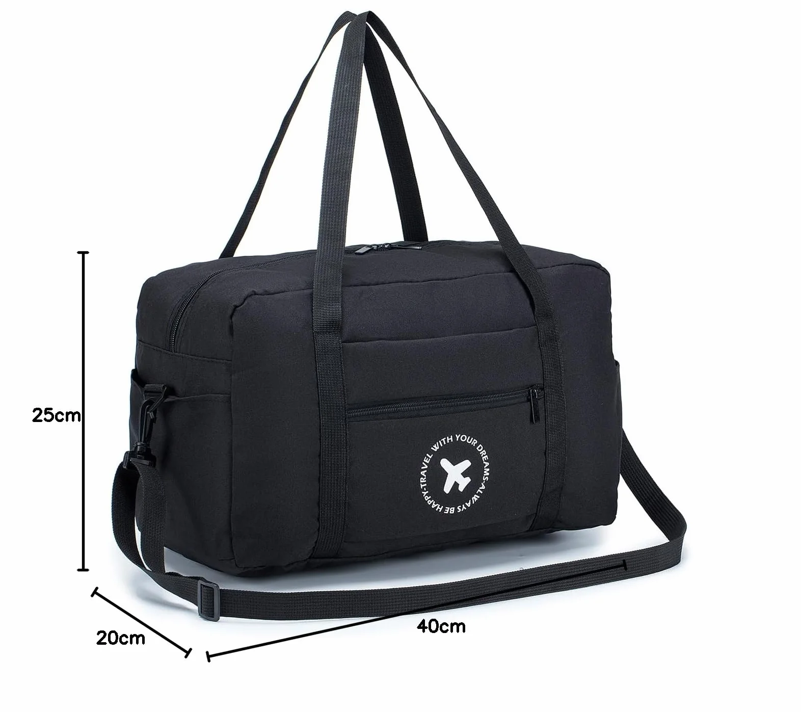 BAGZY 2x Torba Podręczna Ryanair 40x20x25 Składana Torba Kabinowa 20L Lekka Torba Sportowa na Weekend dla Kobiet i Mężczyzn Czarny
