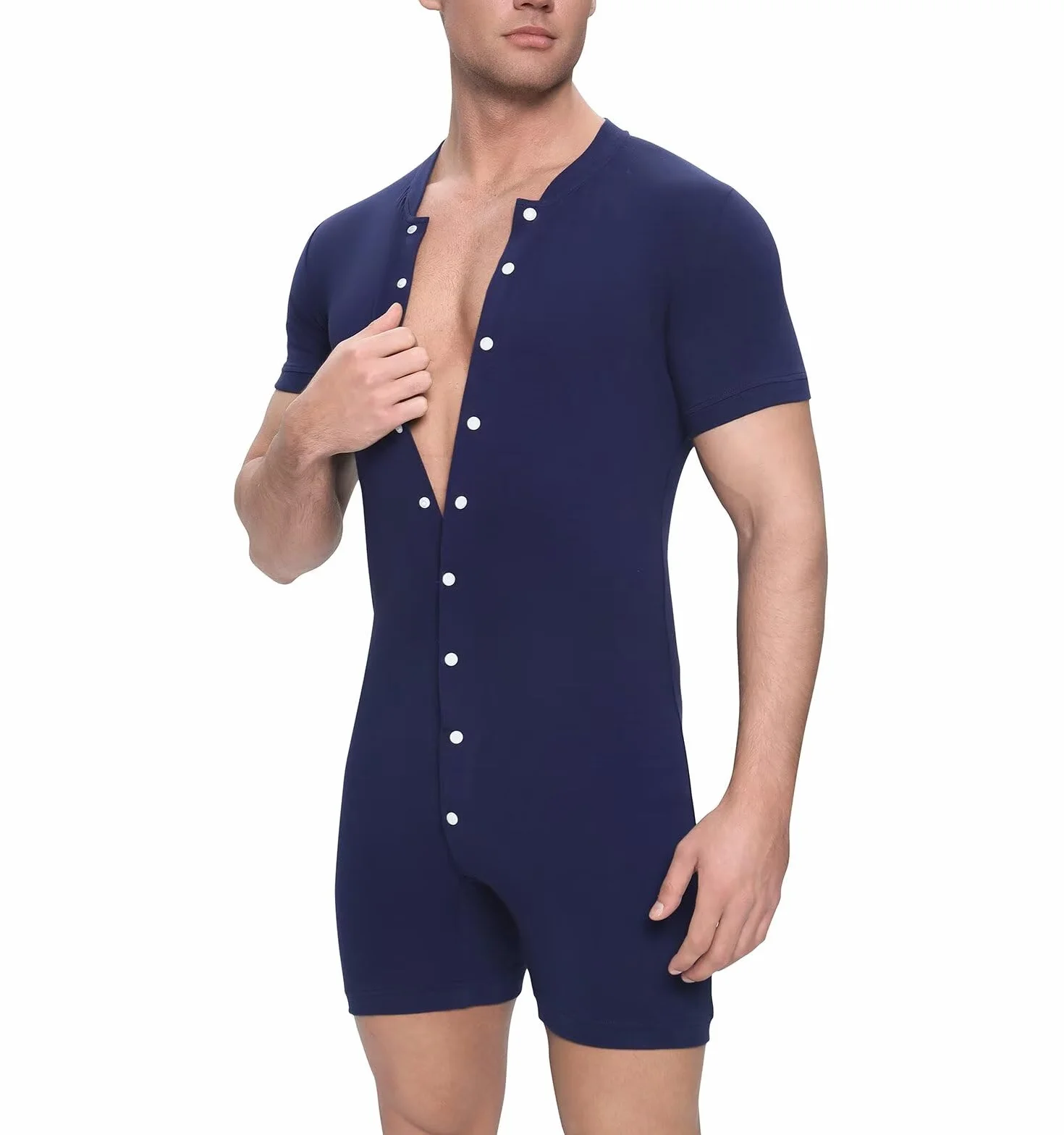 Landofgenie Bodysuit Męska koszulka piżamowa dla mężczyzn Body jednoczęściowe Bielizna bawełniana Onesie Romper z krótkim rękawem