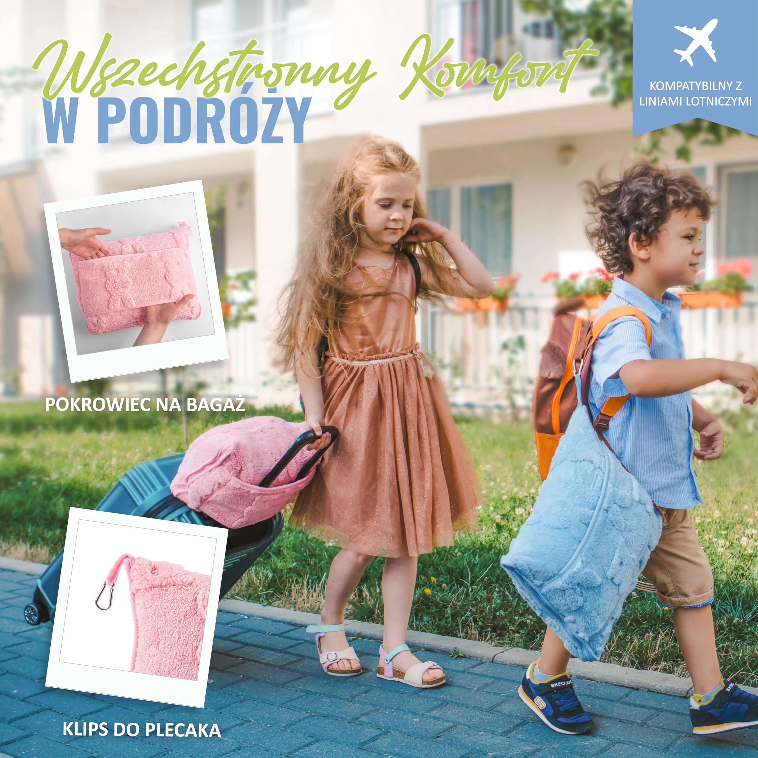 BOACAY Podróżna Kocówka Dla Maluchów do Użytku w Samolocie, Samochodzie - Miękki Koc na Rzucanie dla Dzieci na Opiekę Dziennej - Poduszka dla Dziewczynek, Chłopców z Klipem na Plecak, Rękaw na Bagaż