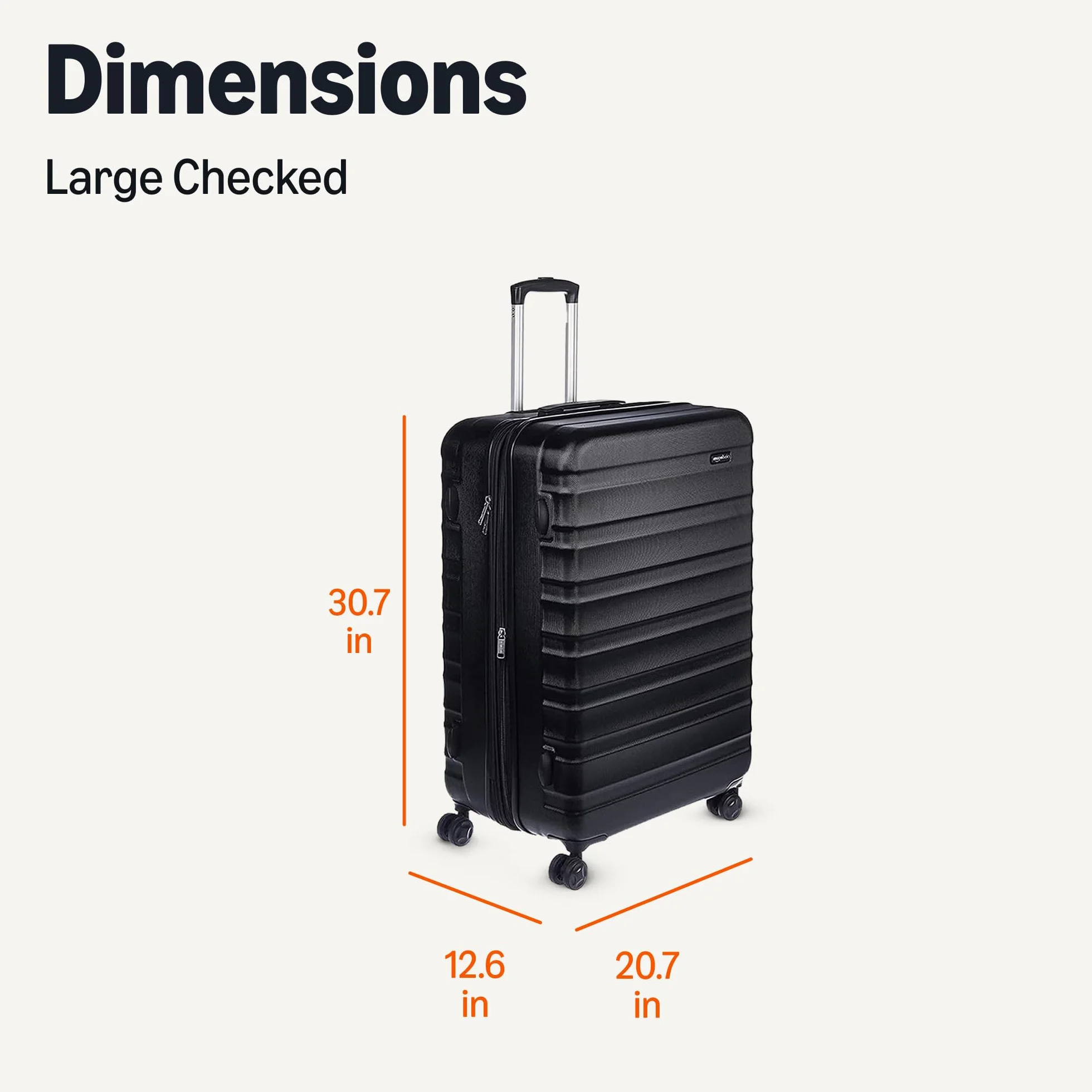 Amazon Basics Duża Walizka Twarda - Rozszerzalny Bagaż Podróżny ABS z 4 Podwójnymi Kółkami Obrotowymi - Odporna na Zarysowania i Lekka - 78 x 52,6 x 32cm - Czarny