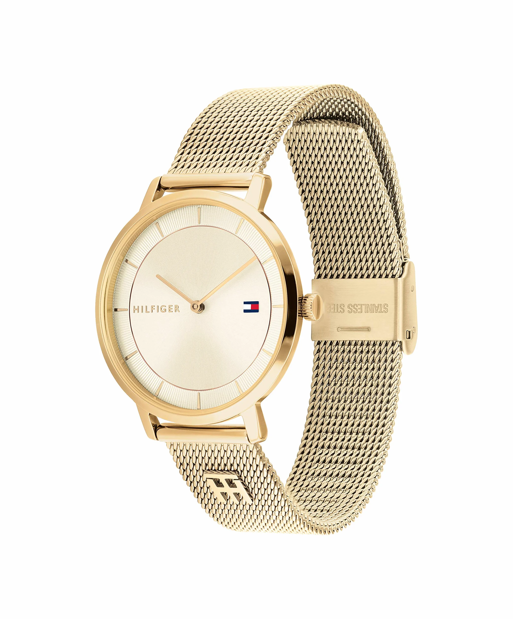 Tommy Hilfiger Analogowy zegarek kwarcowy dla kobiet, z bransoletą z siatki ze stali nierdzewnej, dostępny w kolorze srebrnym, złotym, różowozłotym lub granatowym