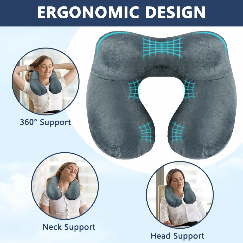 flintronic Nadmuchiwana poduszka podróżna, ultralekka i kompaktowa poduszka powietrzna, miękki aksamit, zmywalna poszewka na poduszkę, ergonomiczna poduszka na szyję, idealna do biura samolotu