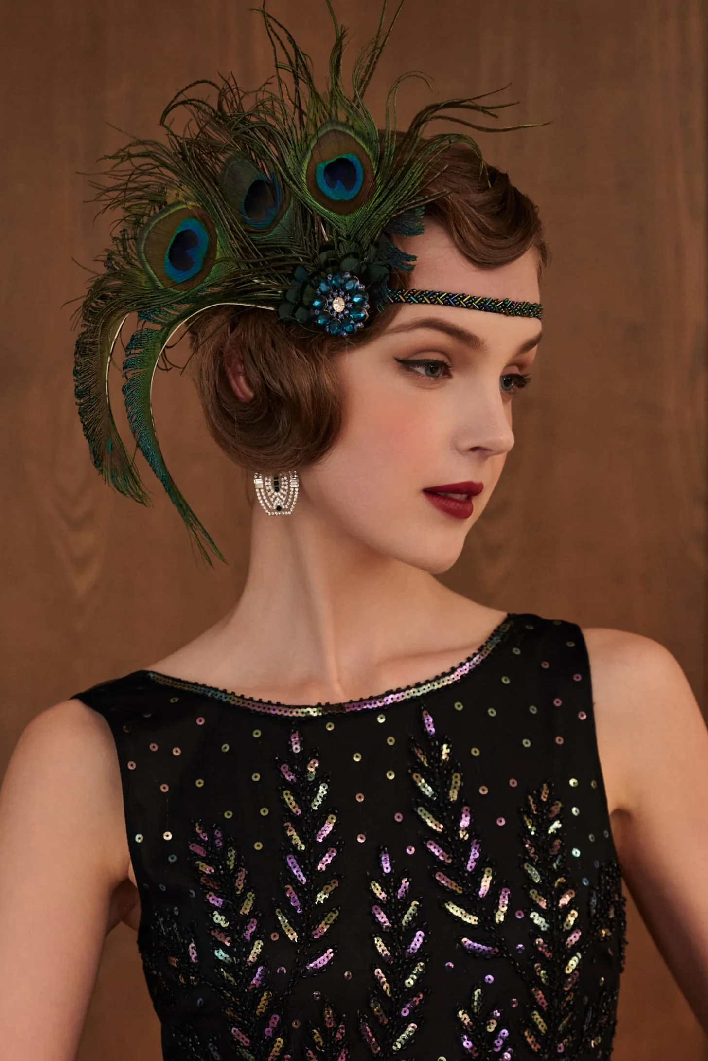 ArtiDeco Damska opaska na włosy inspirowana pawimi piórami w stylu lat 20. XX wieku, inspirowana Great Gatsby, damska opaska do kostiumu