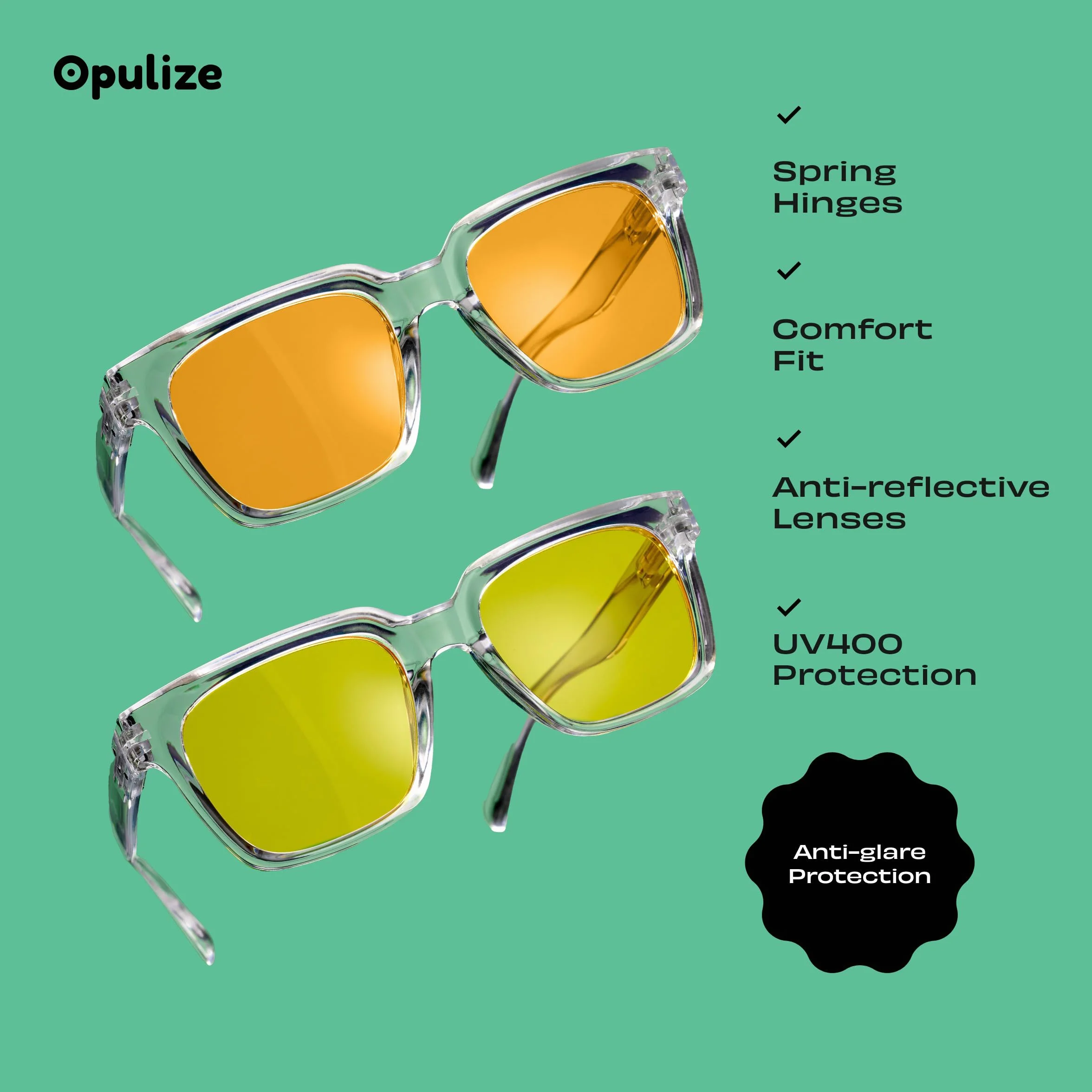 OPULIZE Era okulary przeciwsłoneczne, pomarańczowe/czarne, antyrefleksyjne, polaryzacyjne soczewki z ochroną UV400, prostokątne oprawki, zawiasy sprężynowe, czarne, unisex, przyciemniane soczewki