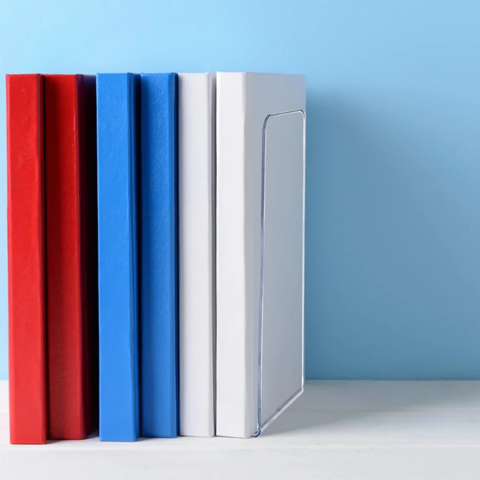 4 szt. Klamra do książek,akrylowe przezroczyste półki na książki, odpowiednie do szkoły, domu, biura, biblioteki, sypialni i organizacji biurka (12.5x12.5x18cm)