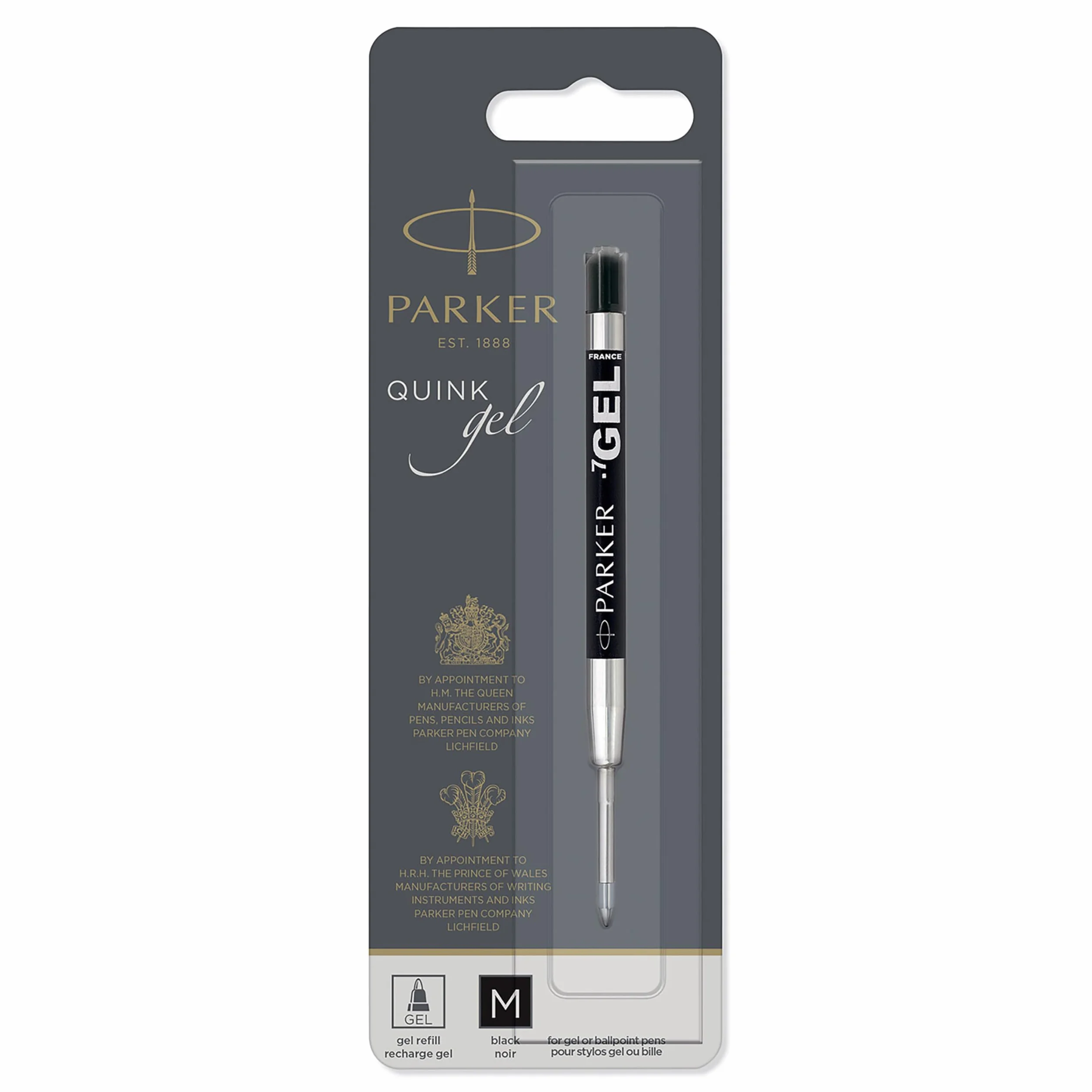 Parker Wkład do długopisu żelowego | średnia końcówka (0,7 mm) | czarny atrament QUINK | 1 liczba