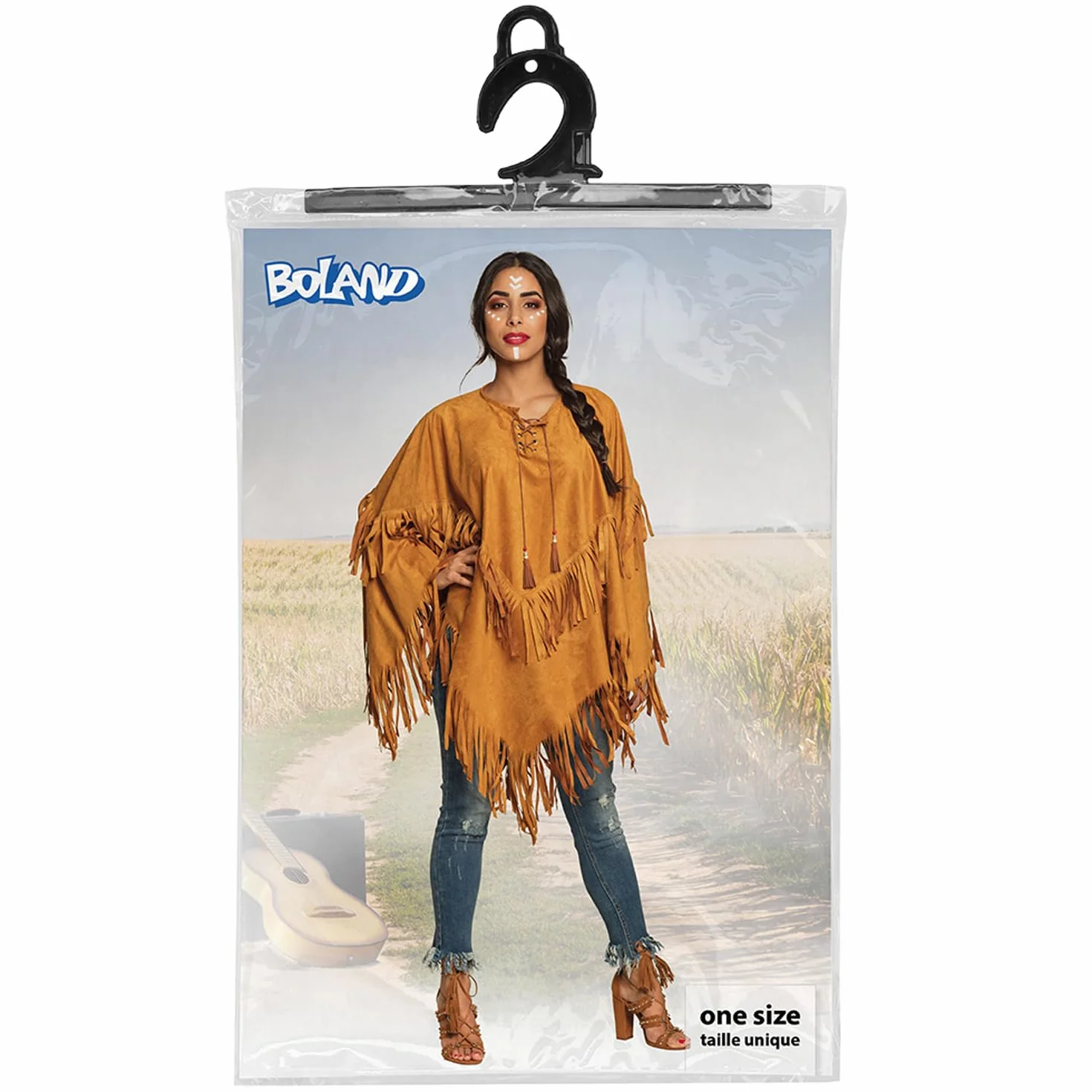 Boland 44095 - Indian Poncho, brązowe, jeden rozmiar dla dorosłych, peleryna z frędzlami i koralikami, wódz, kowboj, squaw, karnawał, bal przebierańców, Halloween, impreza tematyczna