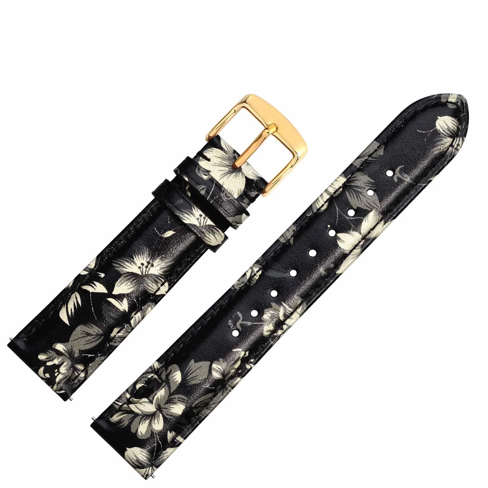 WOCCI Kwiatowy pasek do zegarka, paski zastępcze z prawdziwej skóry, paski szybkiego zwalniania, zapięcie ze stali nierdzewnej, 18 mm 20 mm 22 mm