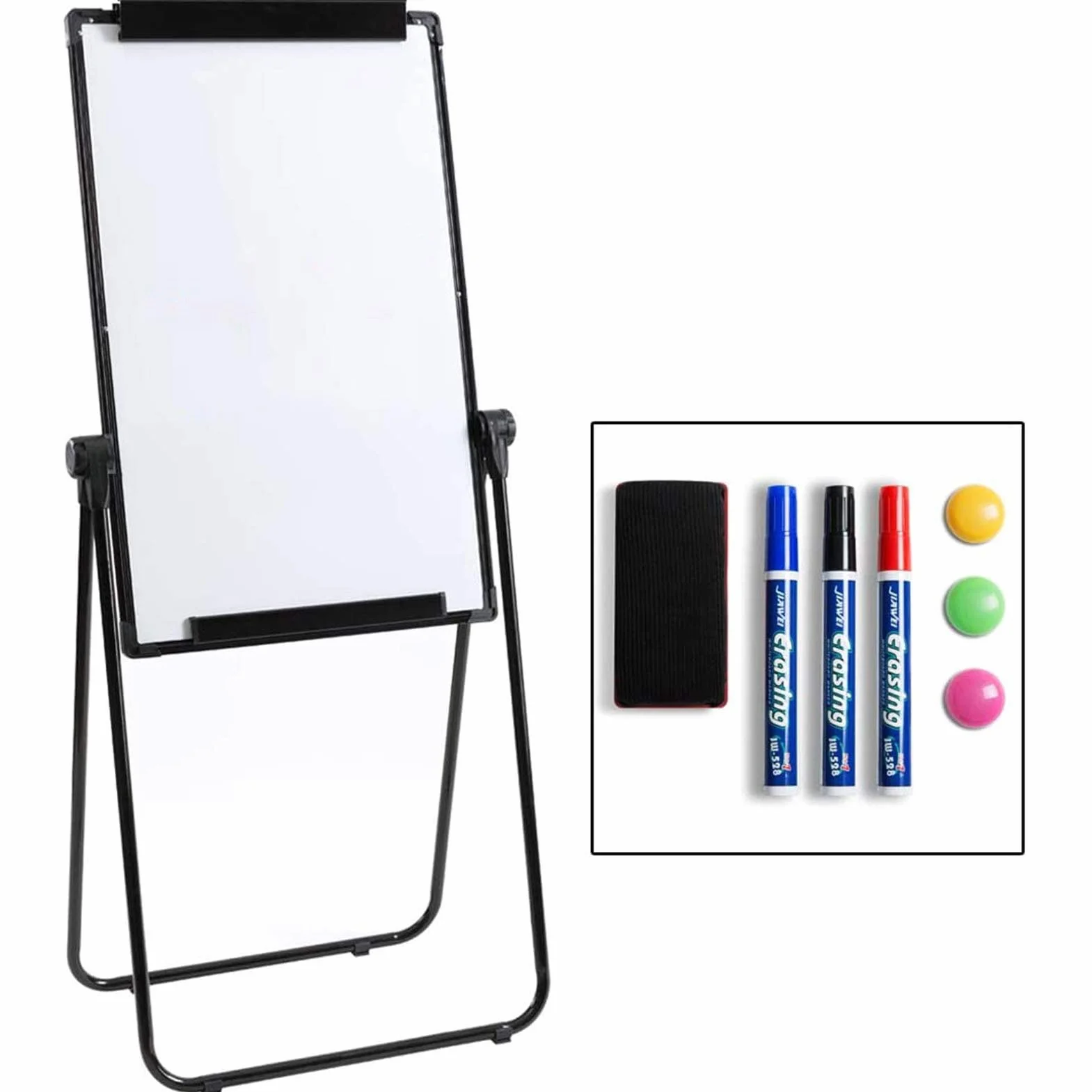 DOEWORKS 90 x 60 cm Magnetyczny stojak w kształcie litery U tablica / sztaluga dwustronna, biała tablica, regulowana wysokość i podpórka w kształcie litery U