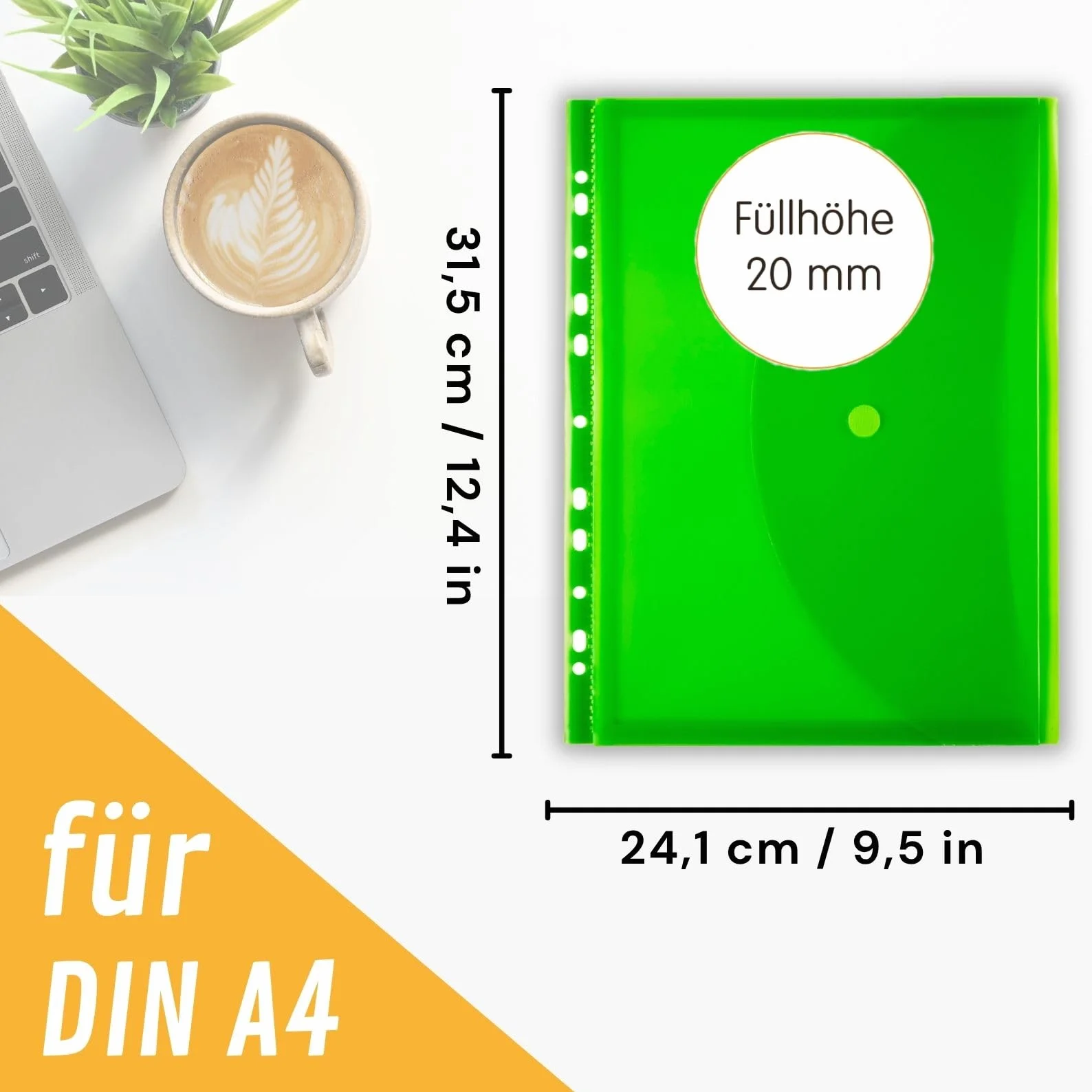 perfect line 10 kieszeni na dokumenty DIN-A4, wysokość wypełnienia 20 mm, półprzezroczyste i kolorowe tworzywo sztuczne, perforowane z klapką, zapięciem na rzepy