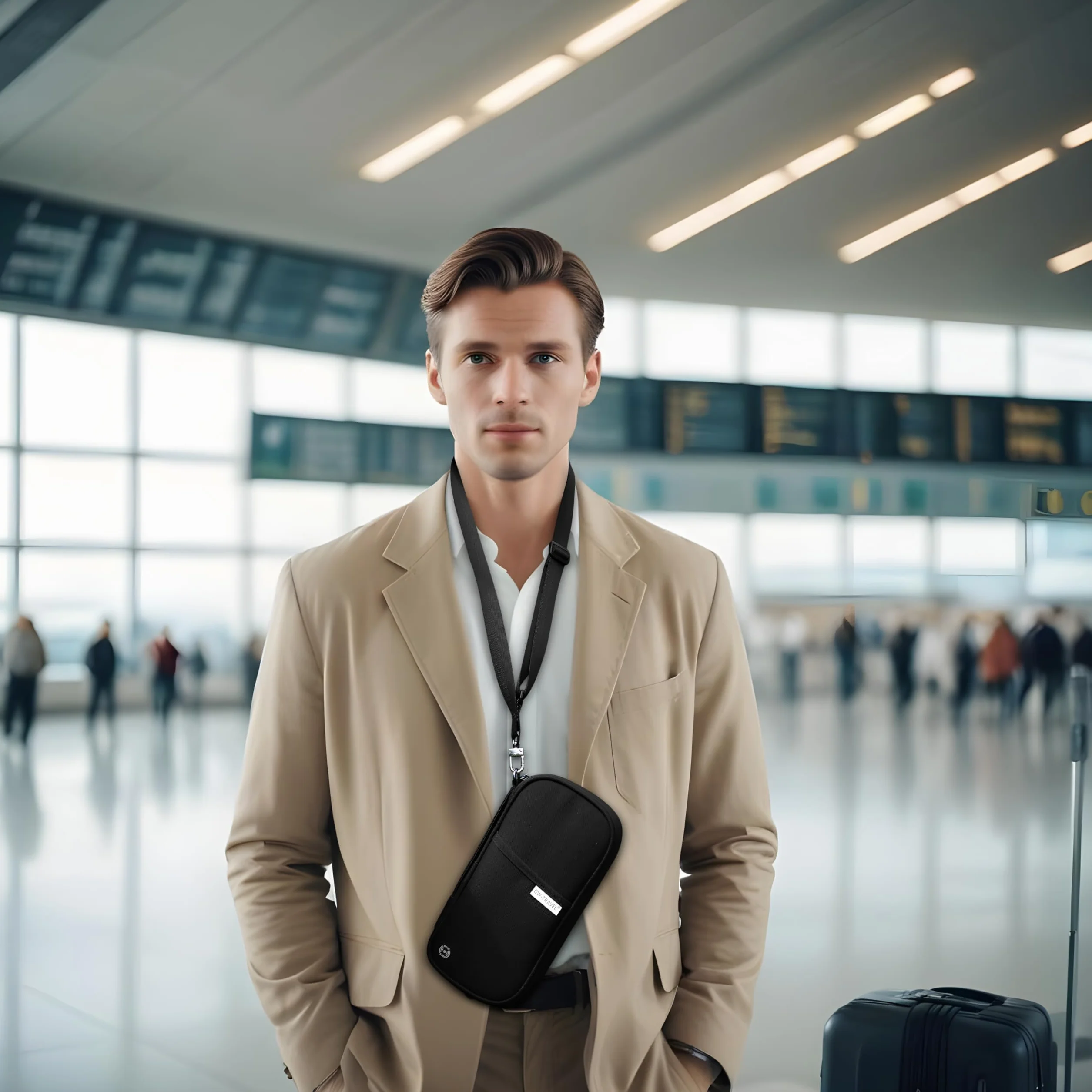 OW-Travel Etui na Paszport i Dokumenty (czarny) z ochroną RFID. Pojemne etui na paszport 4 paszporty na bilety lotnicze. Dołączone paski na nadgarstek i szyję bez użycia rąk