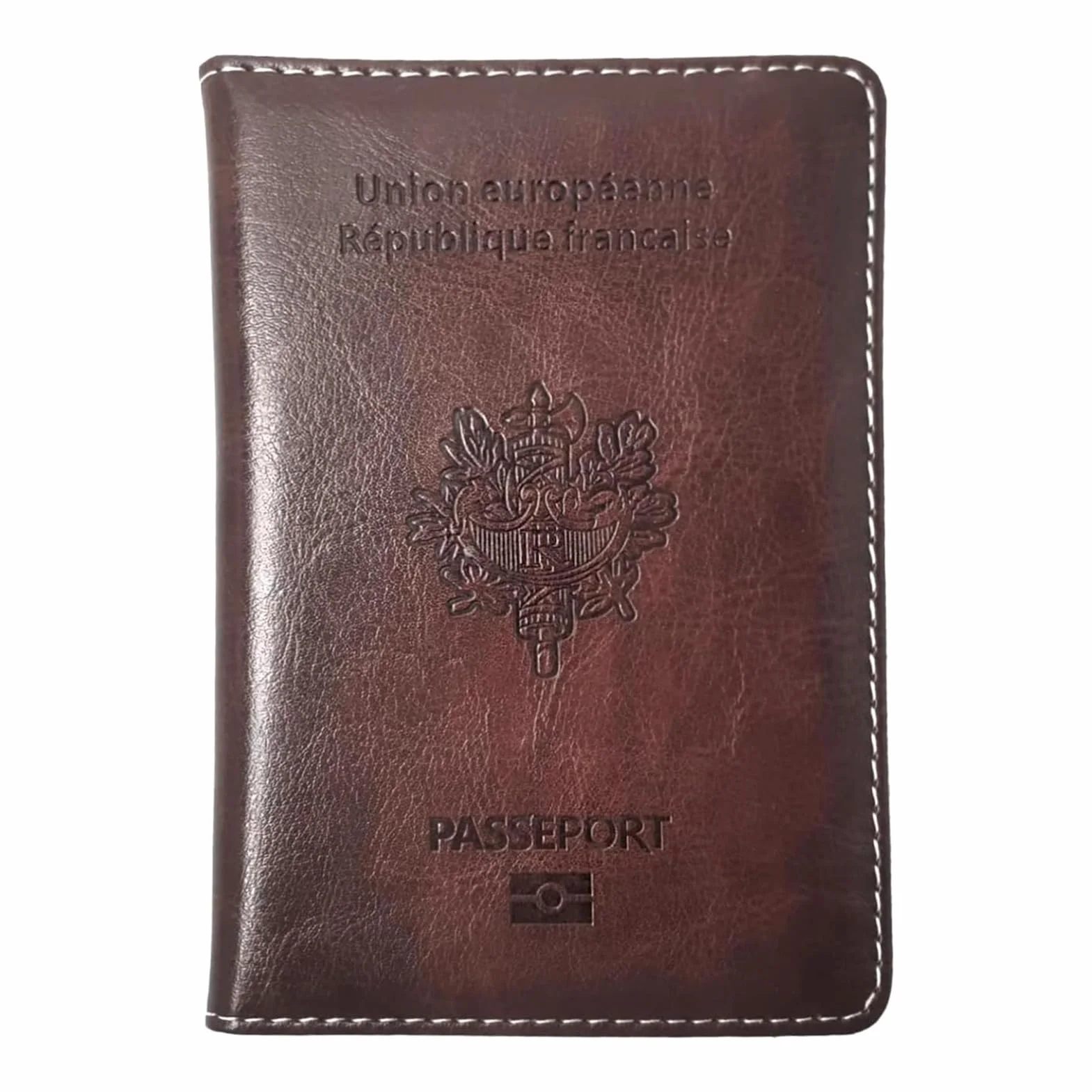 Etui na paszport ze skóry PU - uchwyt na paszport podróżny z blokadą RFID - wąskie etui na paszport - etui na paszport i uchwyt na dokumenty, akcesoria podróżne, Brązowy, Taglia Unica,