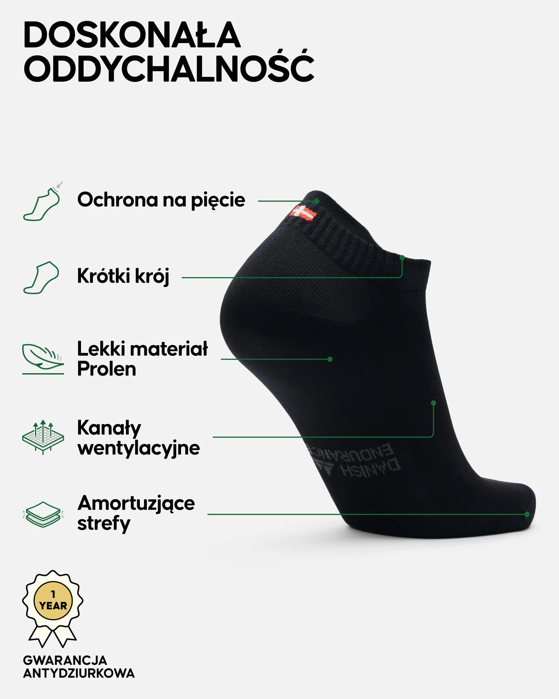 DANISH ENDURANCE Krótkie skarpety do biegania, oddychające i antypęcherzowe skarpety sportowe, dla mężczyzn, kobiet, 3 lub 5 par
