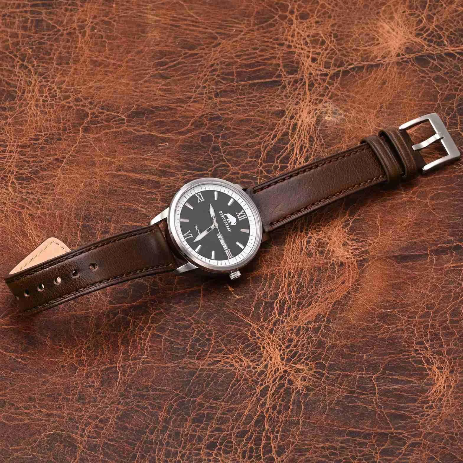 BISONSTRAP Skórzane paski do zegarka, klasyczna skóra woskowana olejem, szybkie odpinanie, pasek zastępczy dla mężczyzn i kobiet, szerokość paska 18 mm, 20 mm, 22 mm