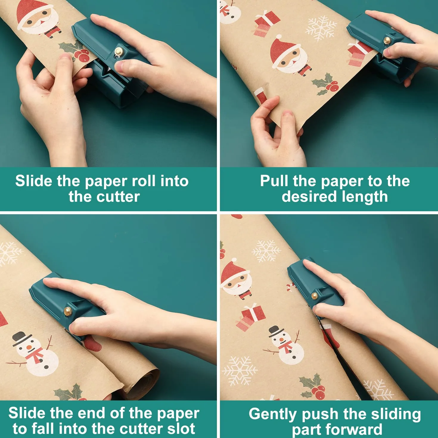 Nóz do Papieru do Pakowania, Nowe Ostrze do Aktualizacji Christmas Paper Cutter Roll Stal Wolframowa Nóz do Papieru do Pakowania na Swiateczne Materialy do Pakowania Prezentów (Ciemnozielony)