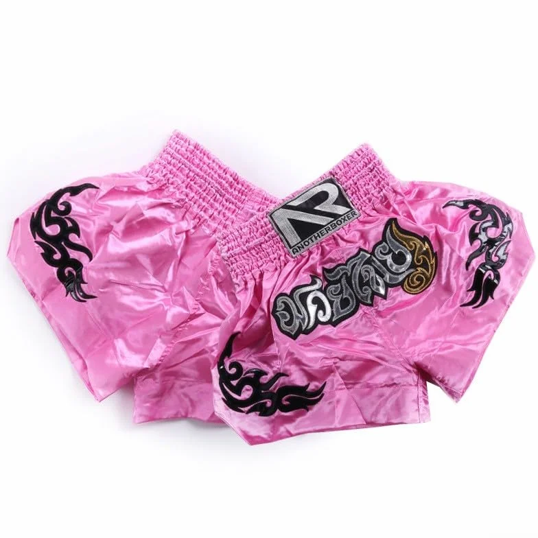 Muay Thai szorty dla mężczyzn i kobiet, slim fit, spodenki bokserskie MMA, odzież treningowa, spodenki do sztuk walki (rozmiar M, różowe)