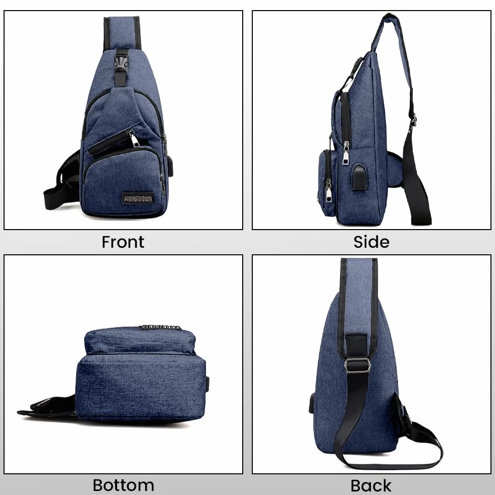 Aucuu Torba antykradzieżowa dla mężczyzn, lekka torba na ramię, torba na klatkę piersiową z ładowaniem przez USB, tkanina Oxford, torba crossbody, torba na ramię, do uprawiania sportu, pracy, jazdy na