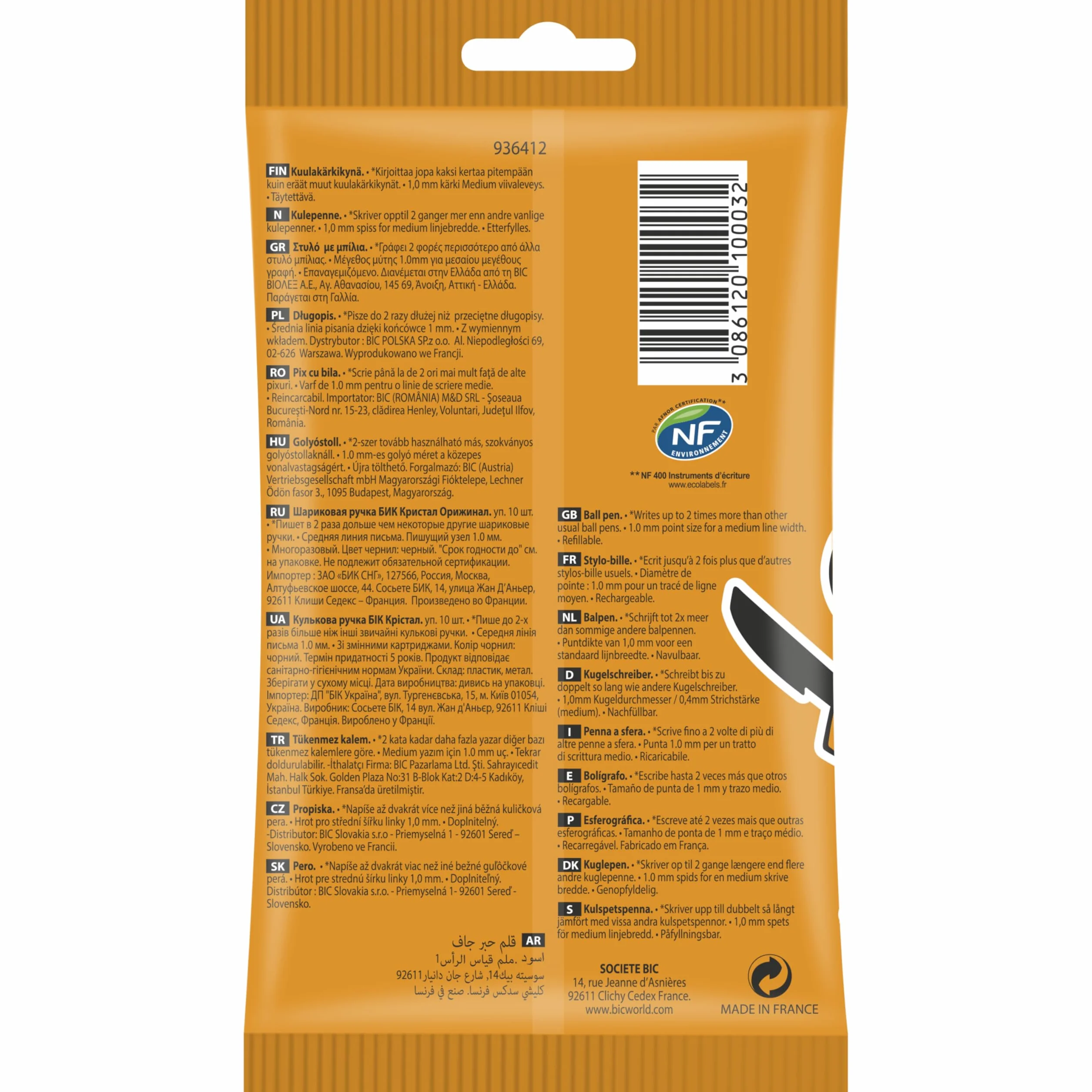 Bic Cristal Original 830864 Długopisy, Czarny, 10 sztuk