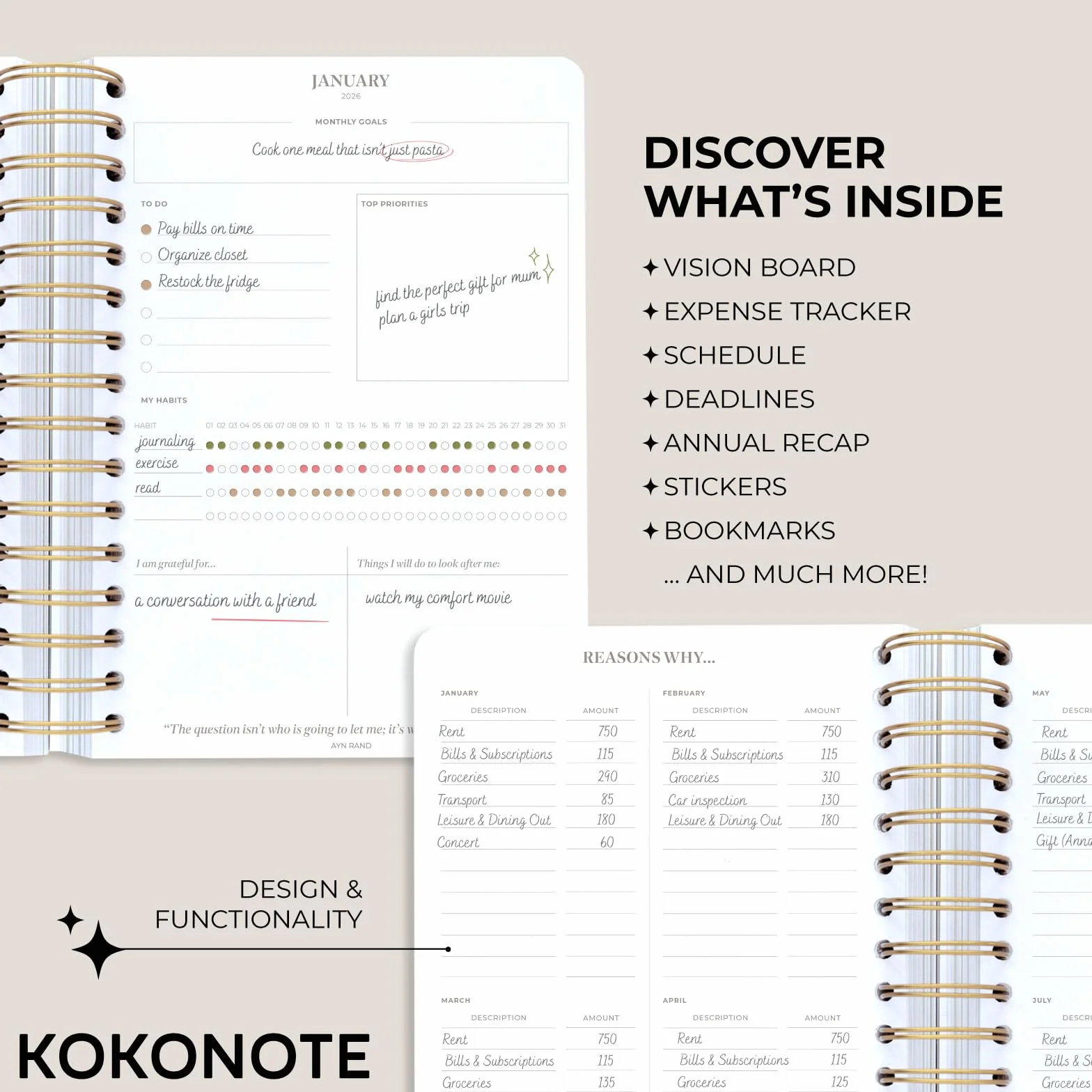 Kokonote 2026 Diary A5 Page A Day - Self Care Club | Daily Planner 2026 With Diary Stickers, Pocket, Bookmarks, January 2026 - December 2026 | Aesthetic Stationery Gifts For Women & For Men