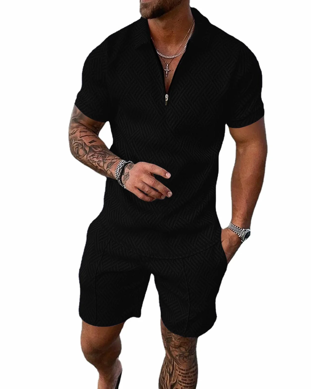 Fastkoala Męskie Garnitury 2 sztuki Krótkie Polo i Dres z Klapą Sportowa Odzież