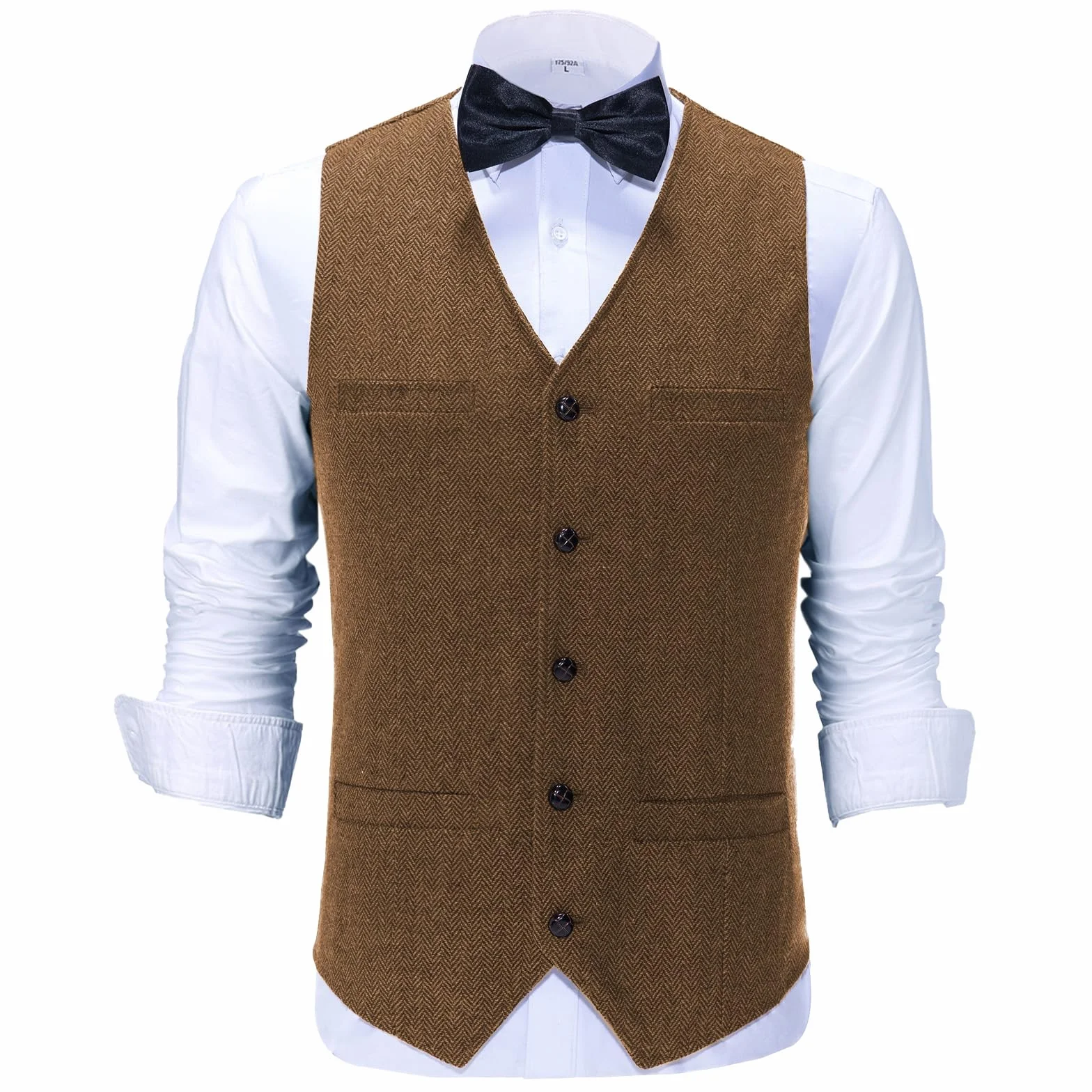 Solovedress Męska kamizelka z wełny w jodełkę, kamizelka, dekolt w serek, tweed, kamizelka na wesele