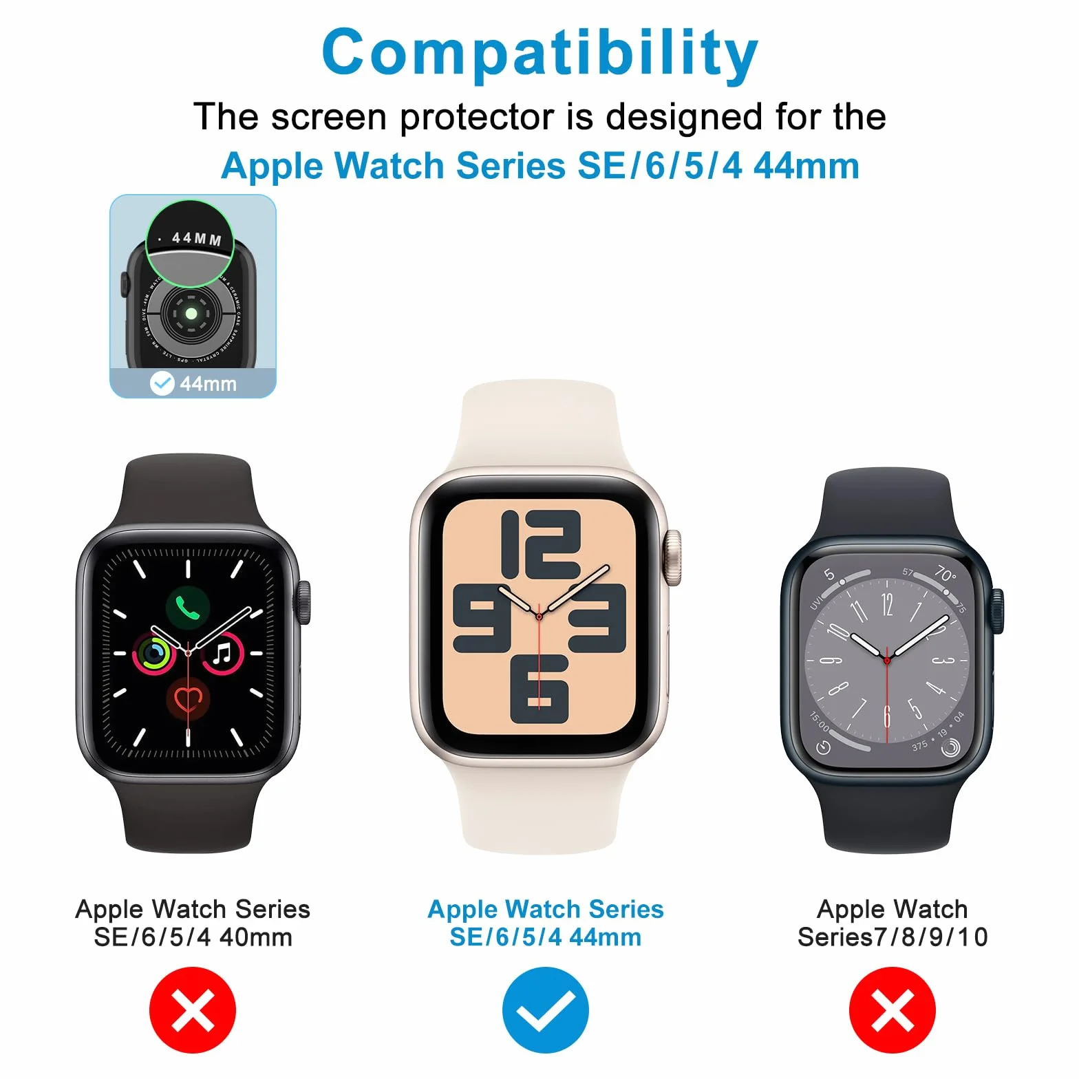 Mugust Folia ochronna do zegarka Apple Watch Series SE3/SE2/SE/6/5/4, 44 mm, elastyczny TPU, do iWatch 44 mm, ochrona wyświetlacza bez pęcherzyków powietrza, miękka folia HD przezroczysta na
