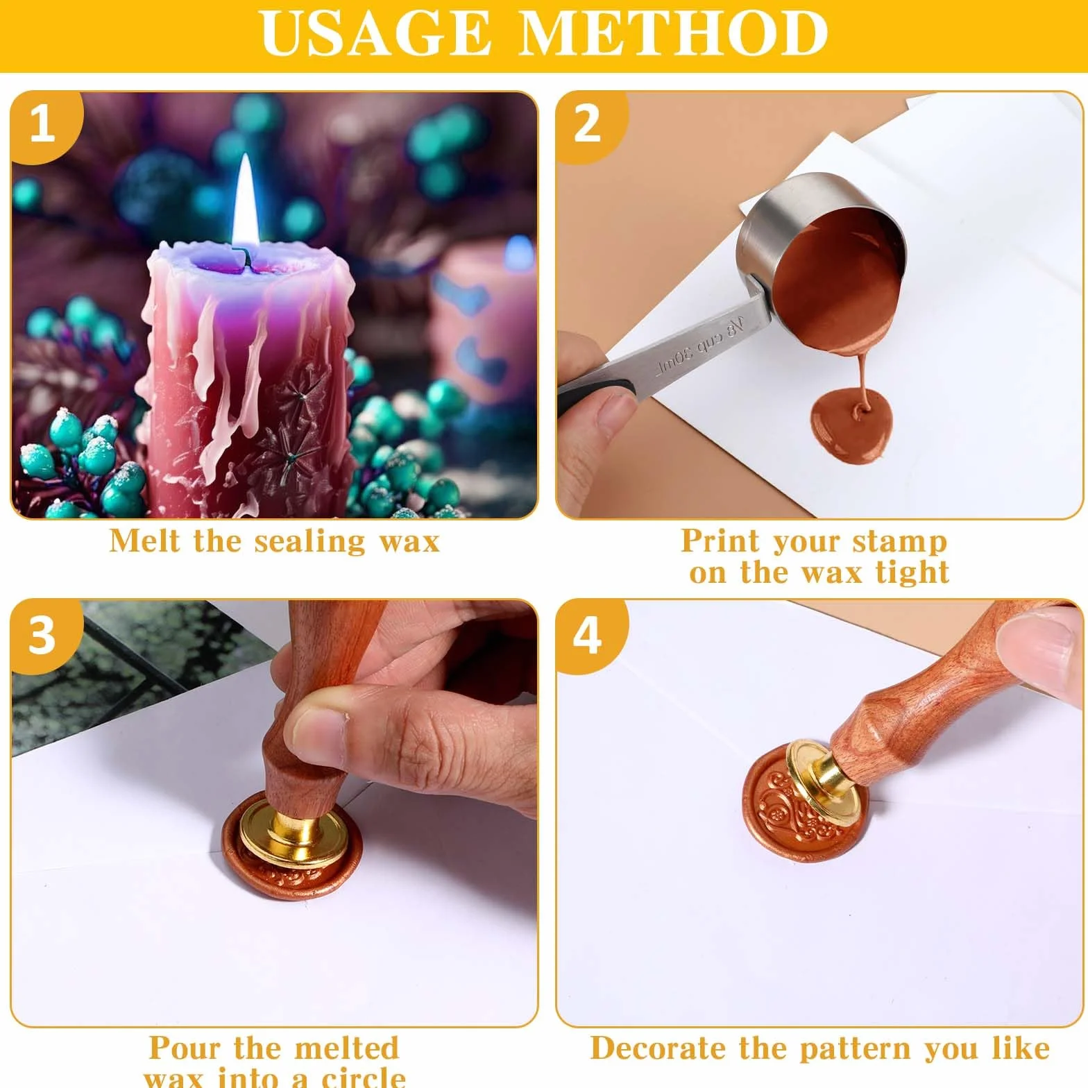 Ouligay Zestaw pieczęci woskowych, 10 sztuk, klasyczne pieczęci z drewnianym uchwytem, zestaw pieczęci woskowych, pieczęci woskowych, pieczęci woskowych, zestaw stempli na prezent, zaproszenia