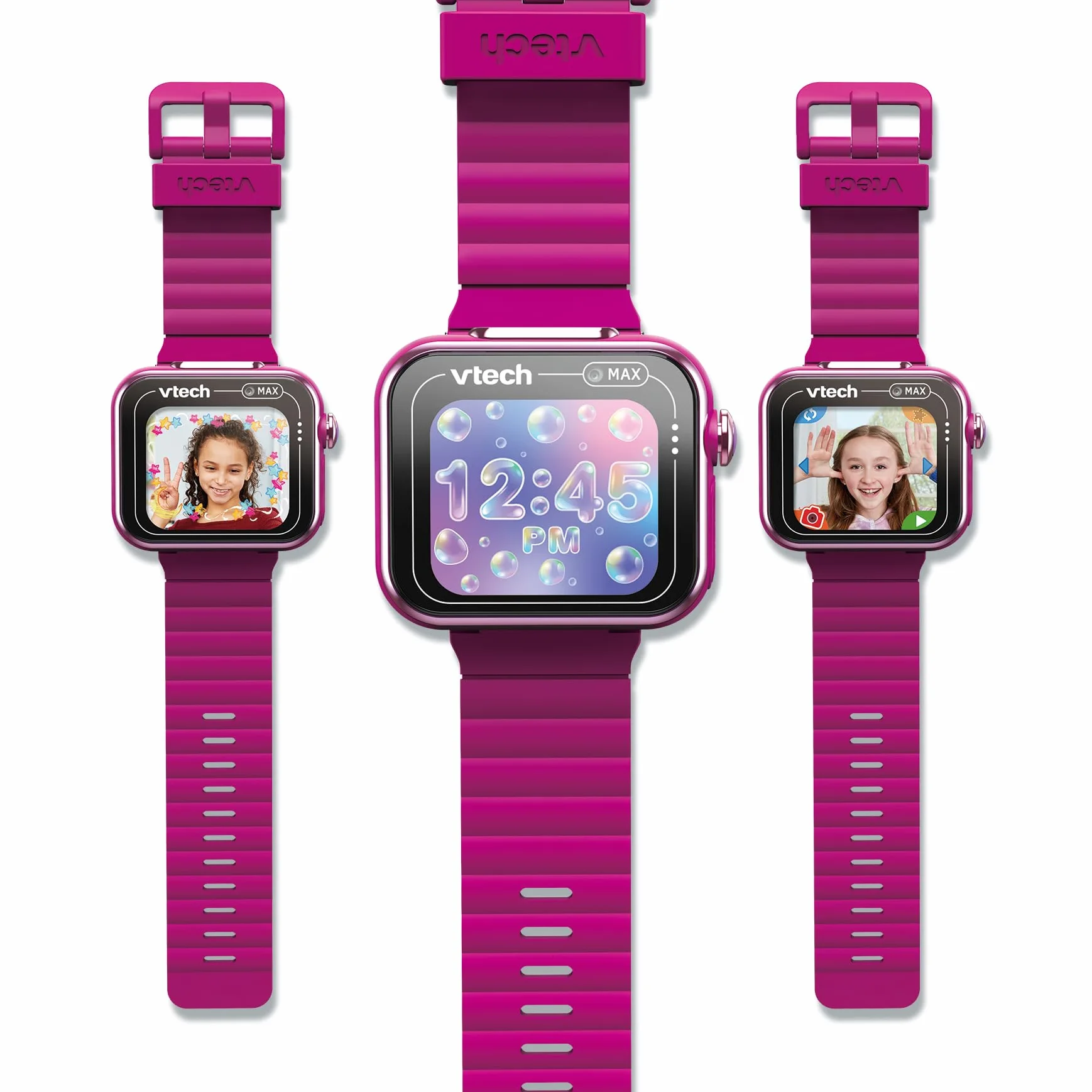 VTech - Kidizoom Smartwatch MAX Raspberry Smart Watch dla dzieci, podwójny aparat fotograficzny, filmy, gry, poziomy ekran dotykowy, wersja ESP
