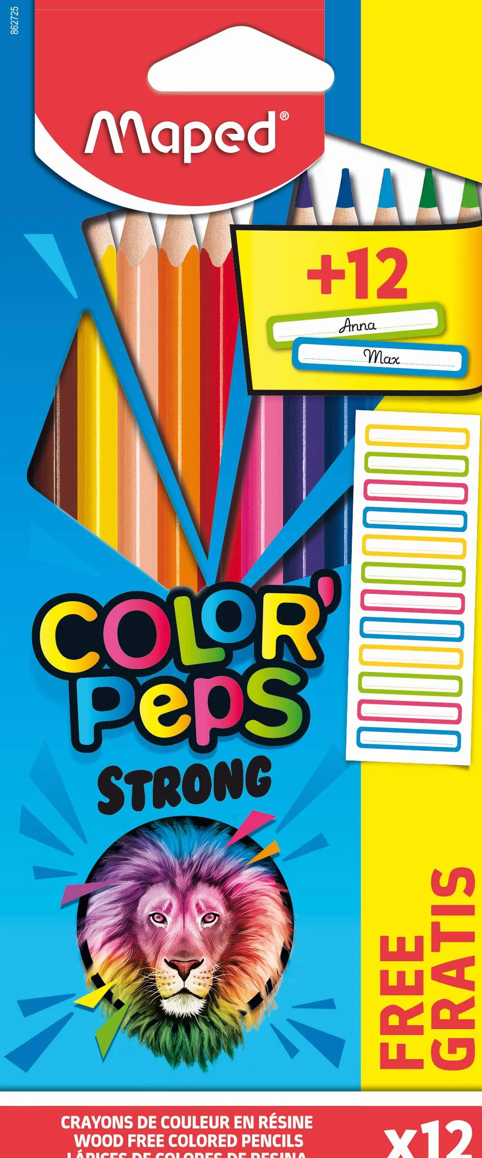Maped - ergonomiczne kredki COLOR'PEPS STRONG - 12 długopisów + 12 naklejek z imieniem