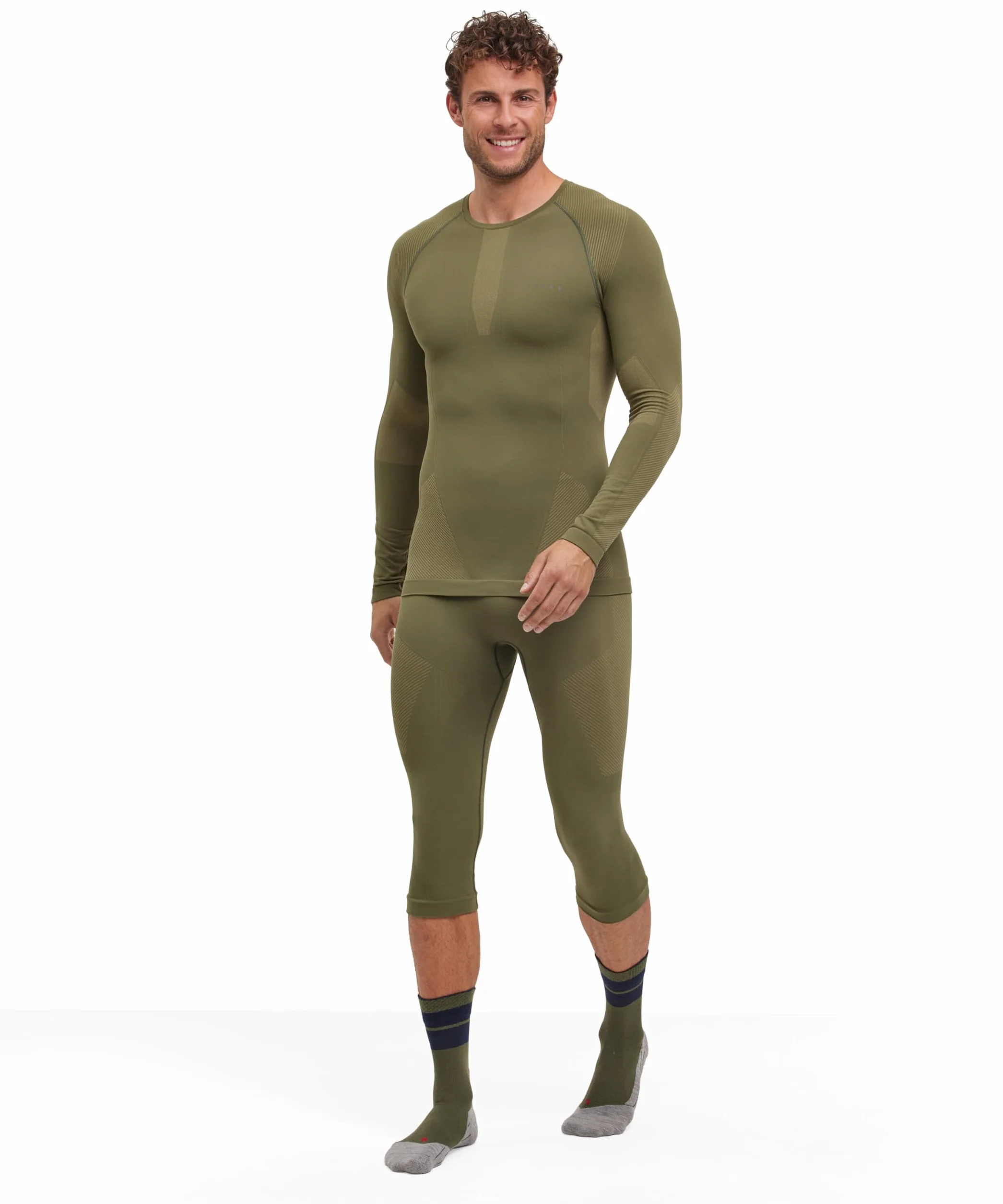 FALKE Mężczyźni Warstwa podstawowa (góra) Warm Round Neck M L/s Ts materiał funkcyjny szybkoschnące chłodzące 1 Sztuka, Zielony Herb 7754, L