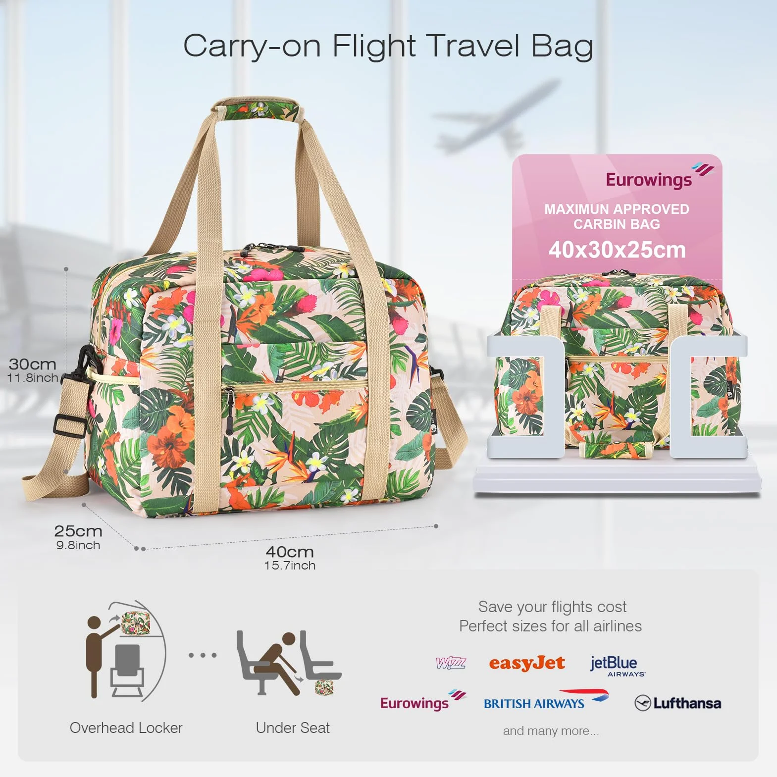 SPAHER Torba Podróżna 40x30x25 Eurowings Torba na Bagaż Podręczny Składana Sportowa Weekendowa Torba Samolotu Wodoodporn dla Mężczyzn i Kobiet z Odłącznymi Paskami Ramiennymi